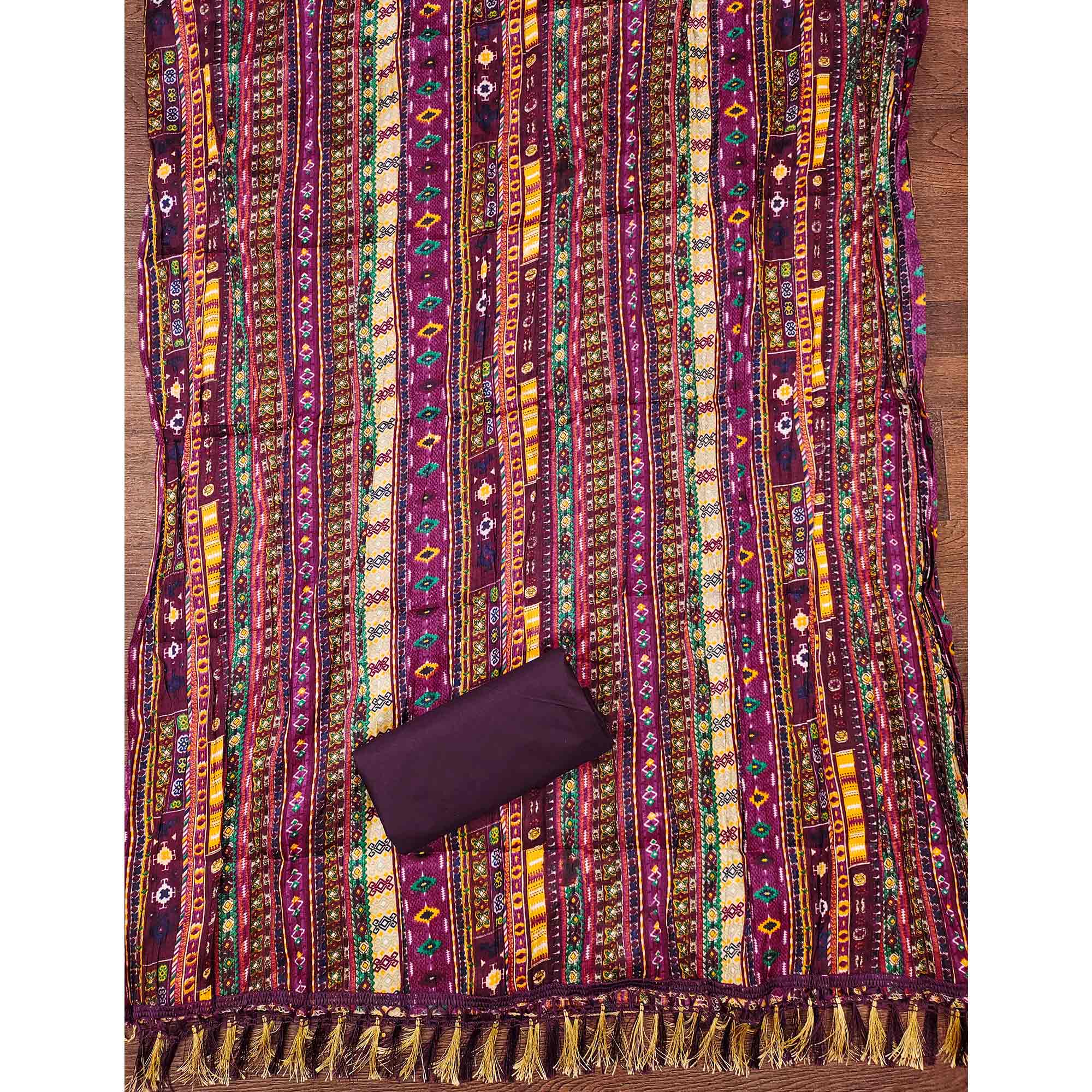 Purple Floral Sequins Embroidered Cotton Silk Dress Material