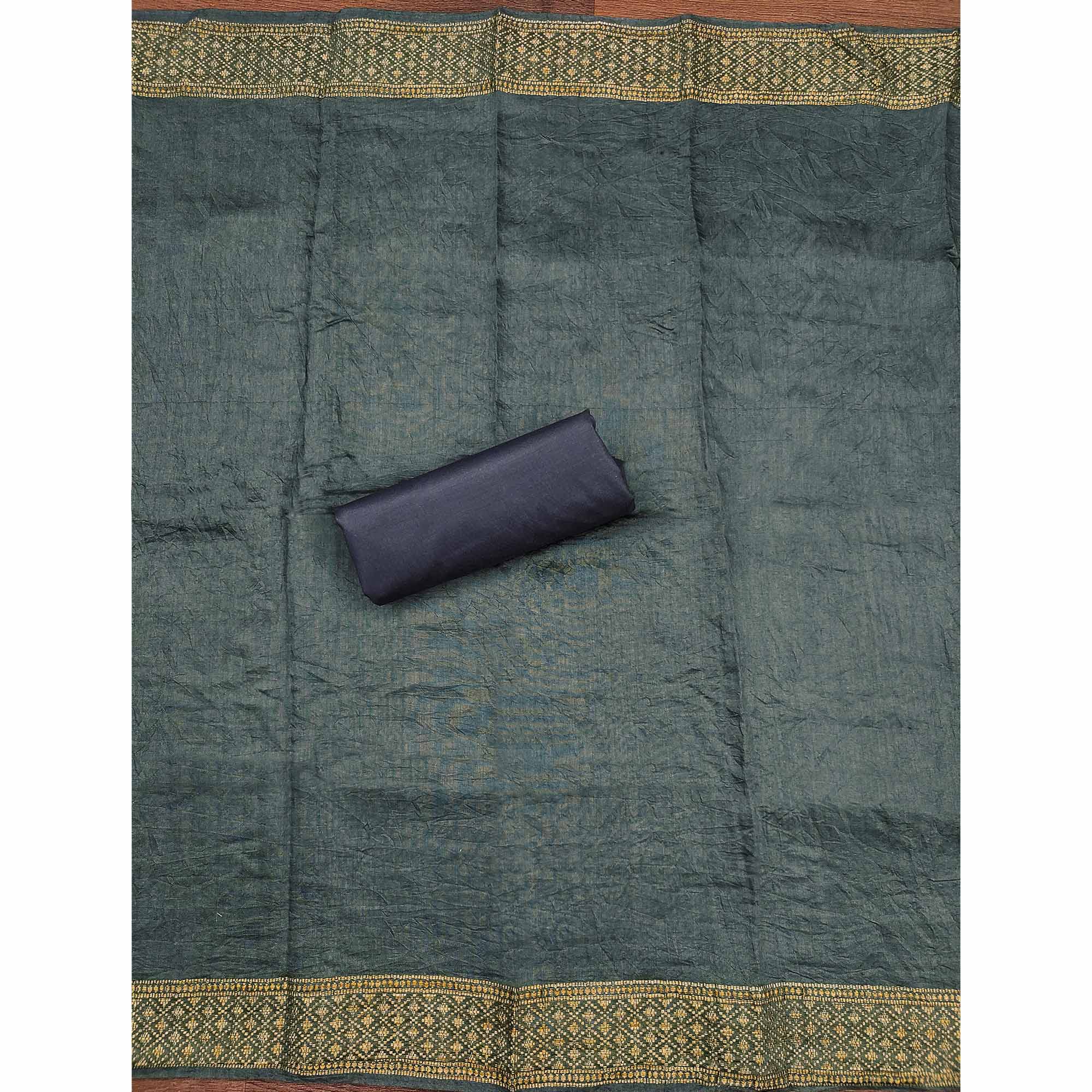 Grey Digital Printed Cotton Blend Dress Material With Intricate Neck Embroidery