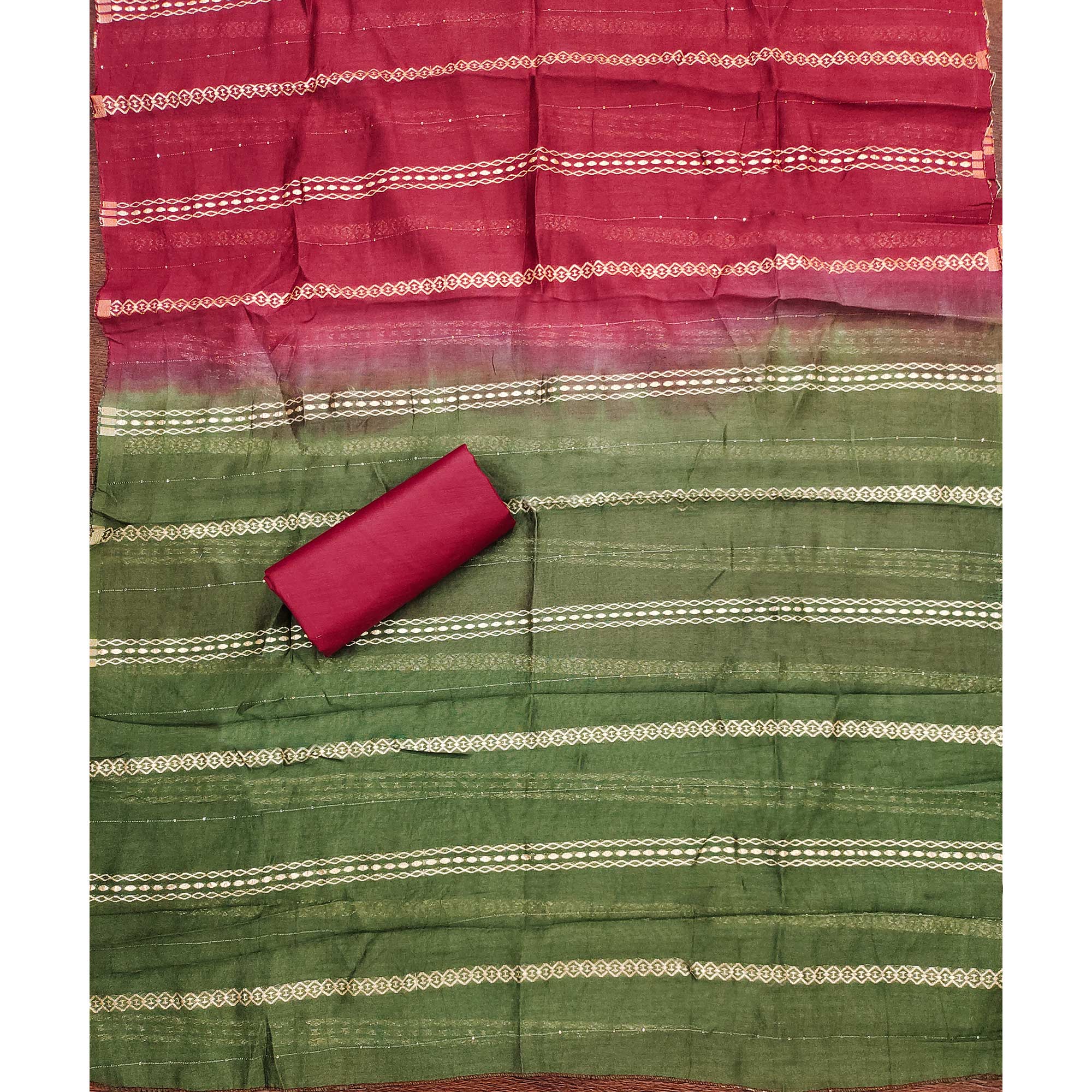 Green Floral Sequins Embroidered Cotton Silk Dress Material