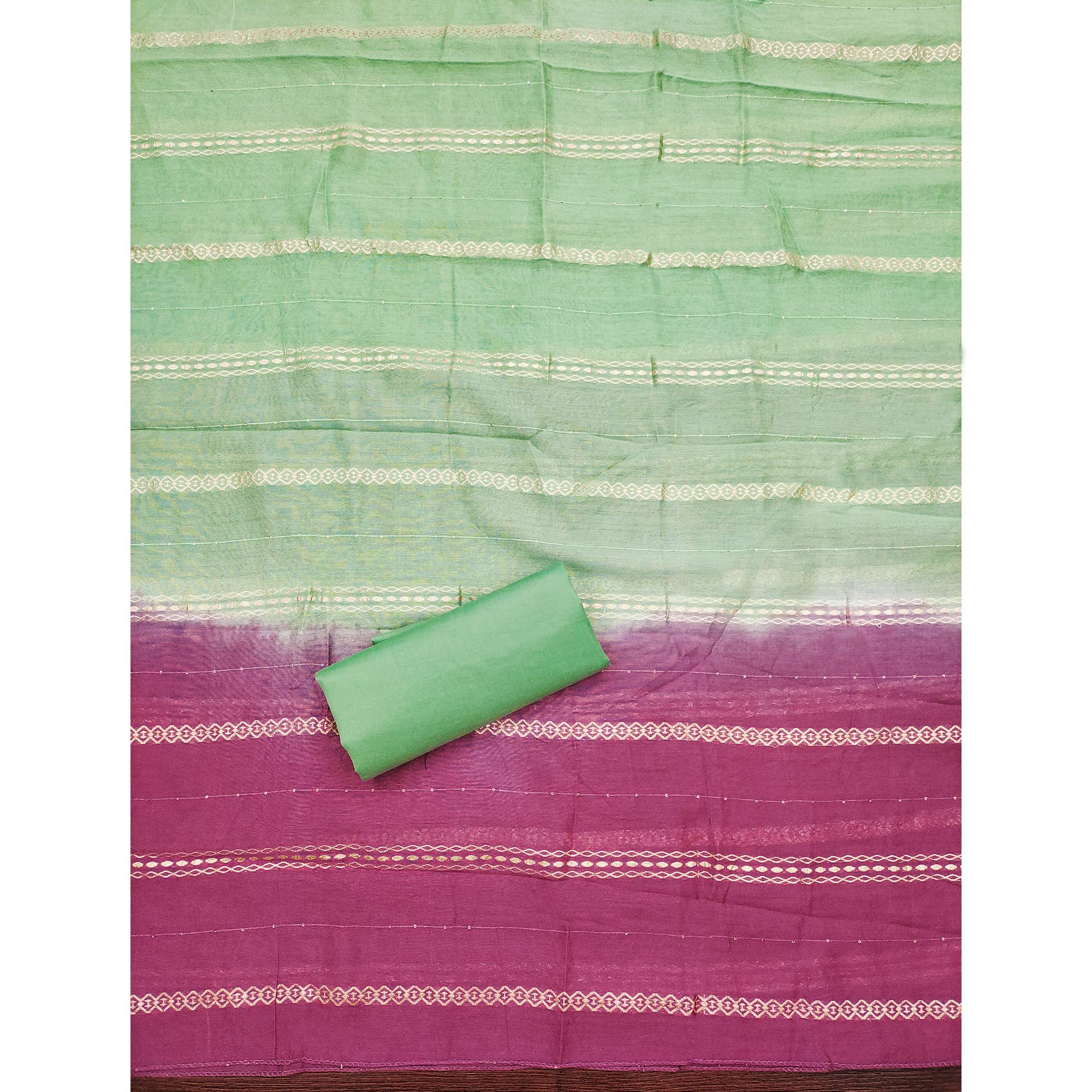 Purple Floral Sequins Embroidered Cotton Silk Dress Material