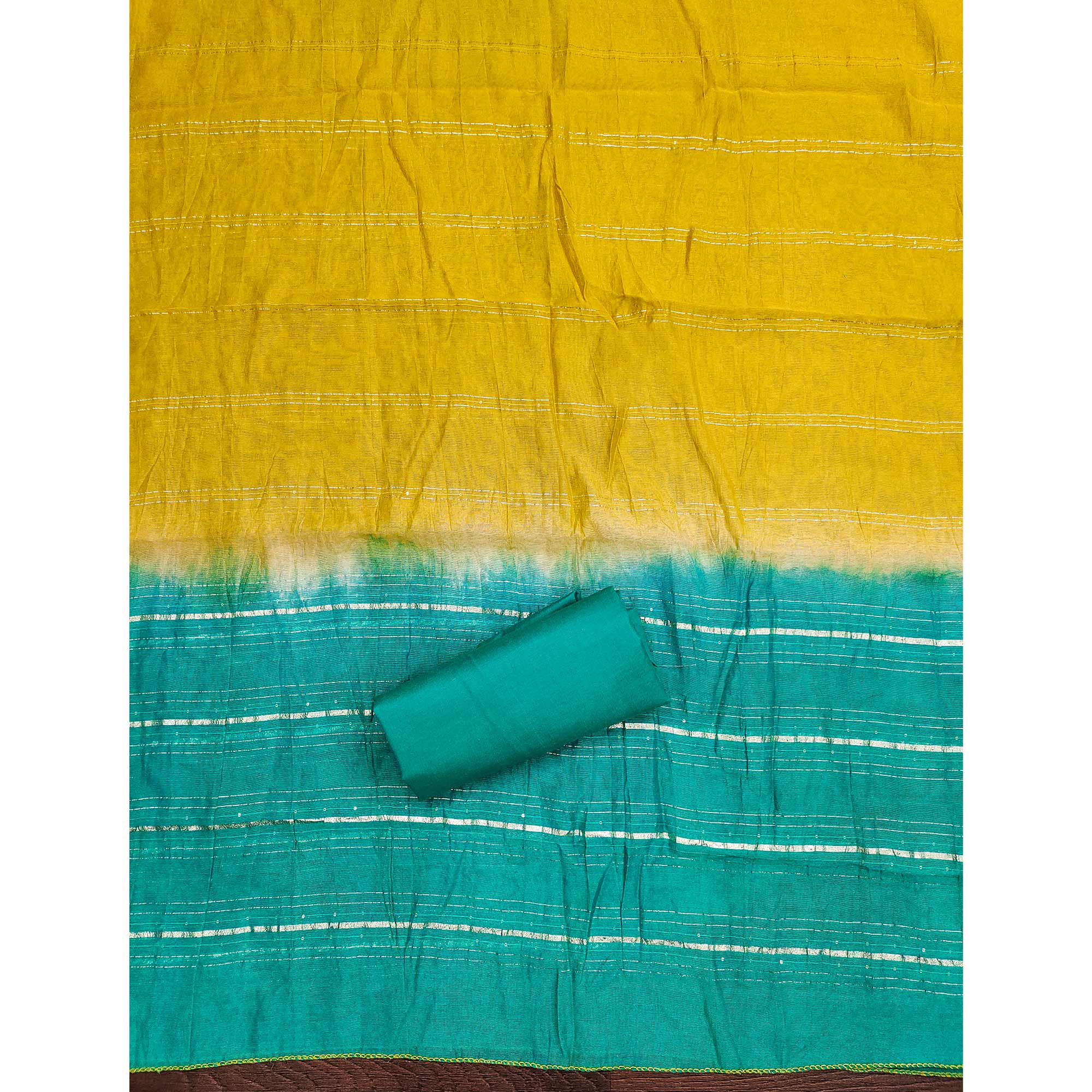 Yellow Floral Sequins Embroidered Slub Cotton Dress Material