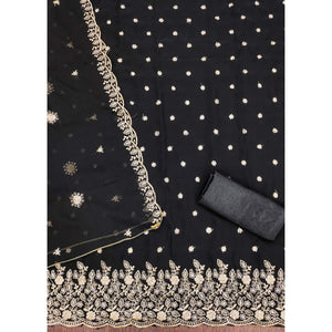 Black Floral Sequins Embroidered Georgette Dress Material