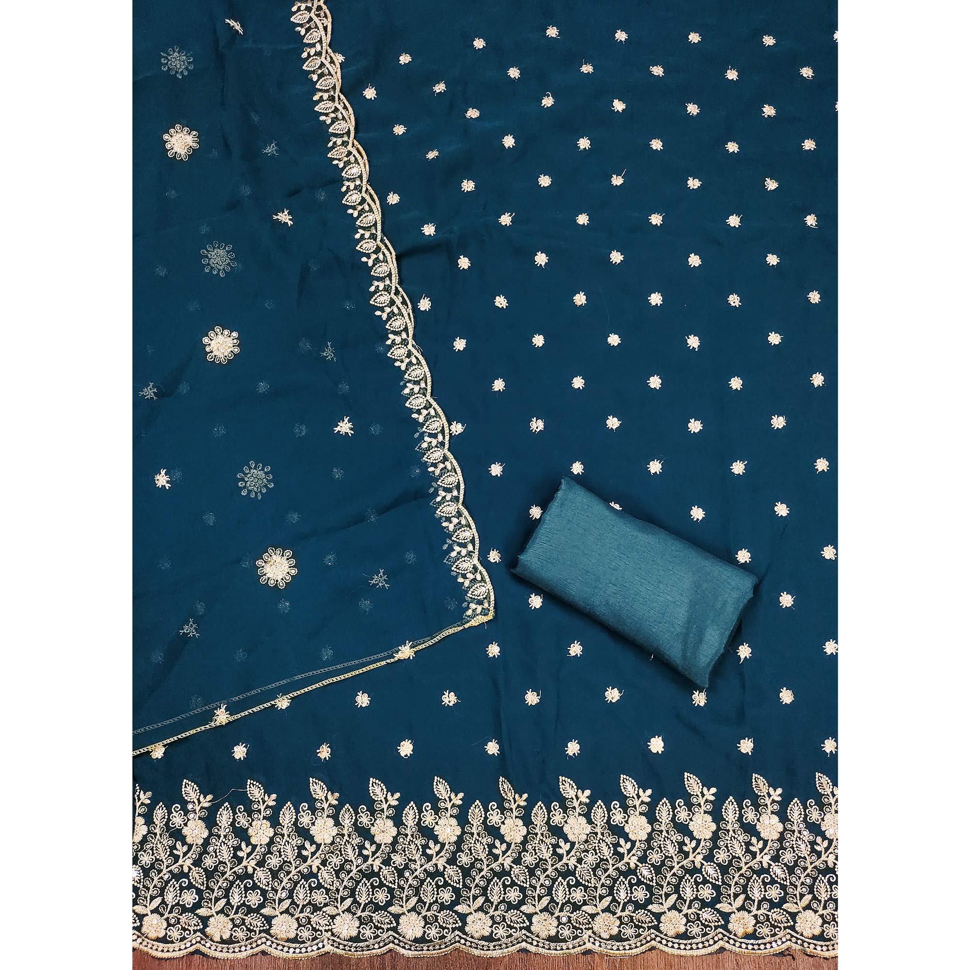 Blue Floral Sequins Embroidered Georgette Dress Material