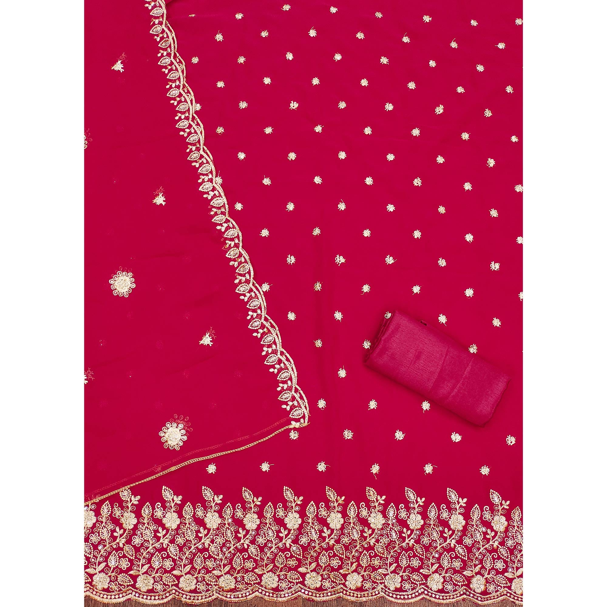 Pink Floral Sequins Embroidered Georgette Dress Material