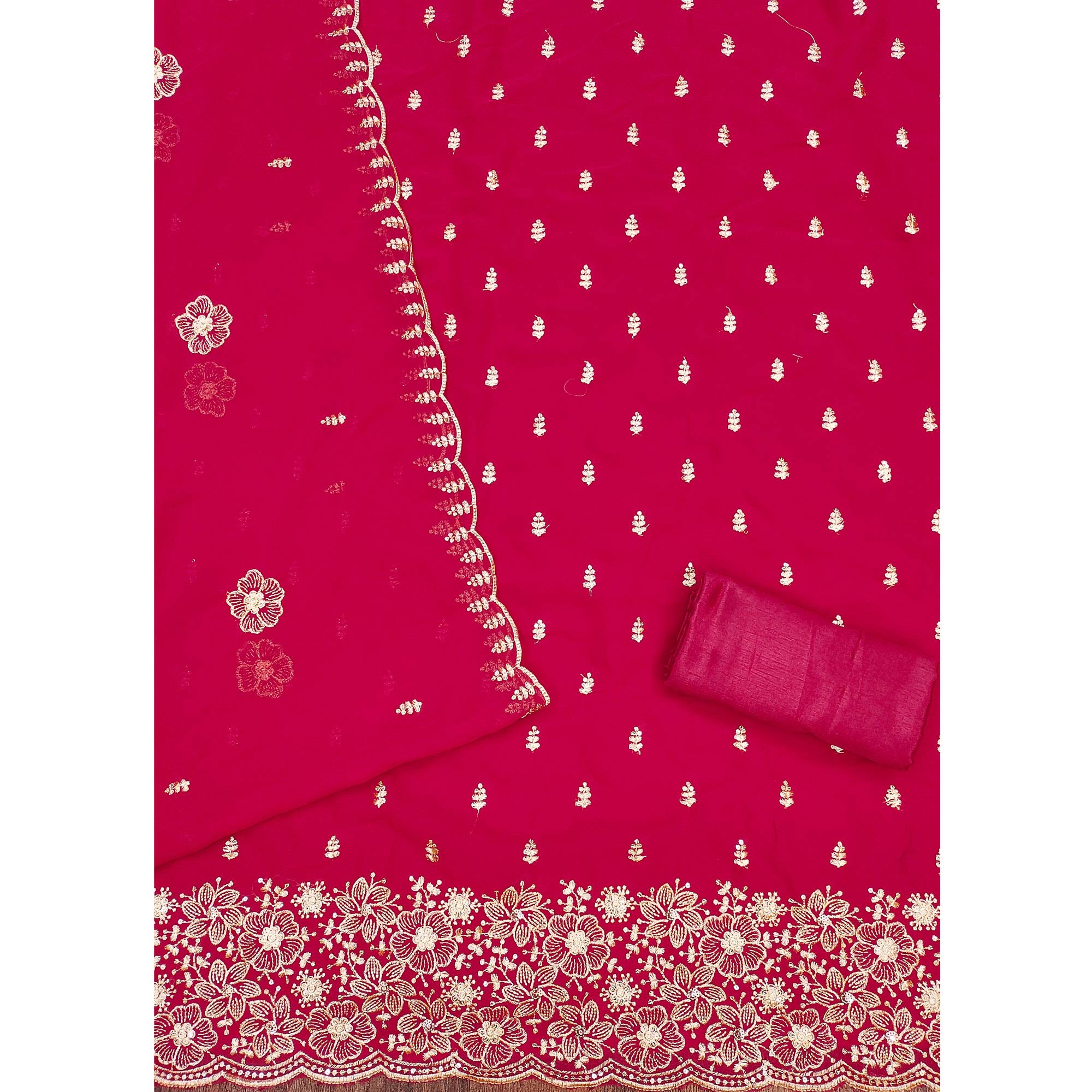 Pink Floral Sequins Embroidered Georgette Dress Material