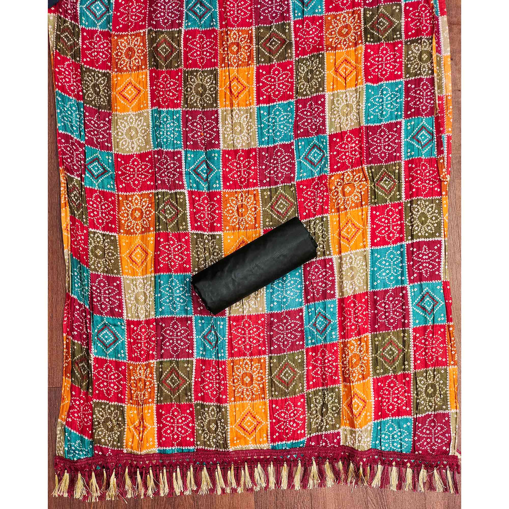 Black Floral Thread Embroidered Dress Material In Soft Cotton Blend