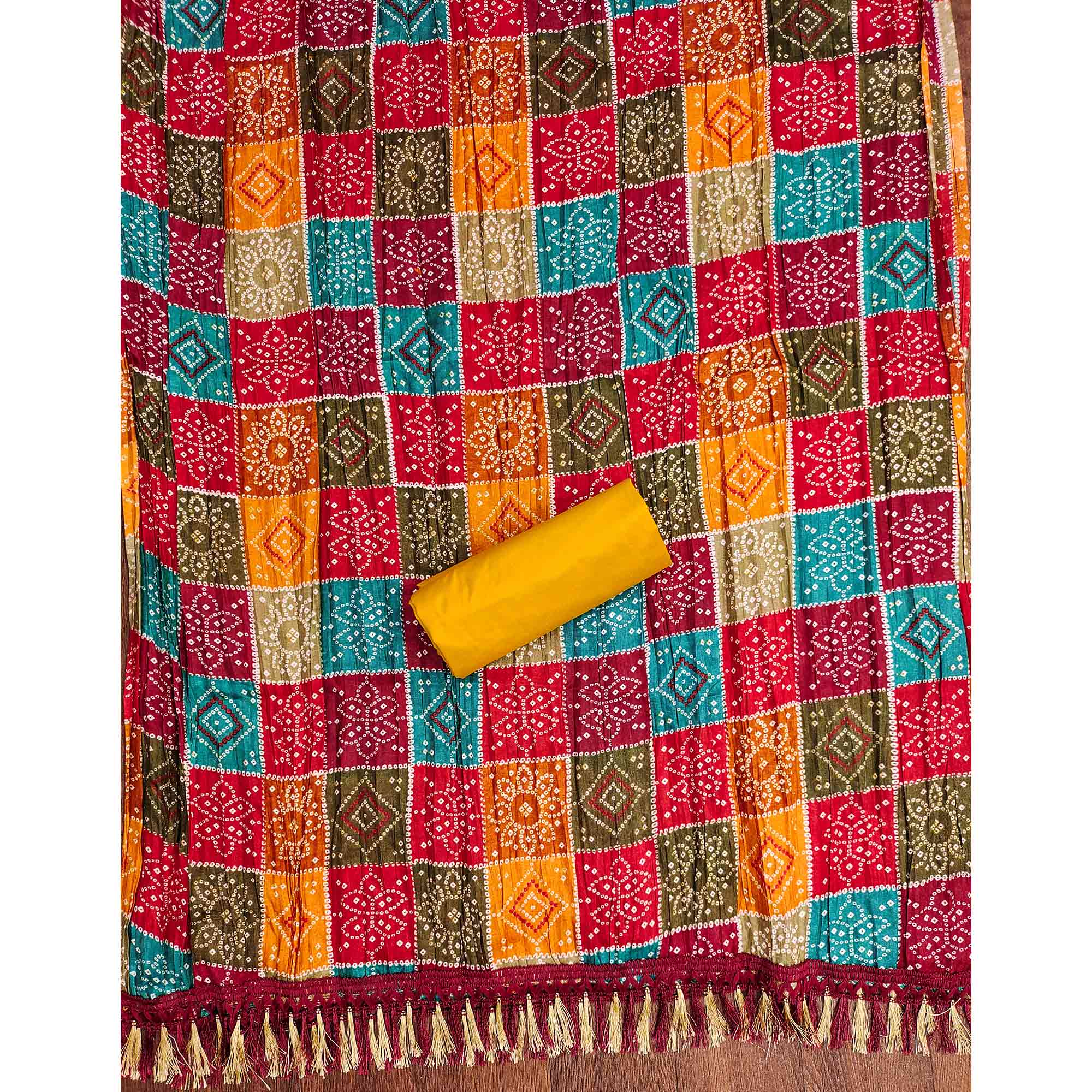 Mustard Floral Thread Embroidered Dress Material In Soft Cotton Blend