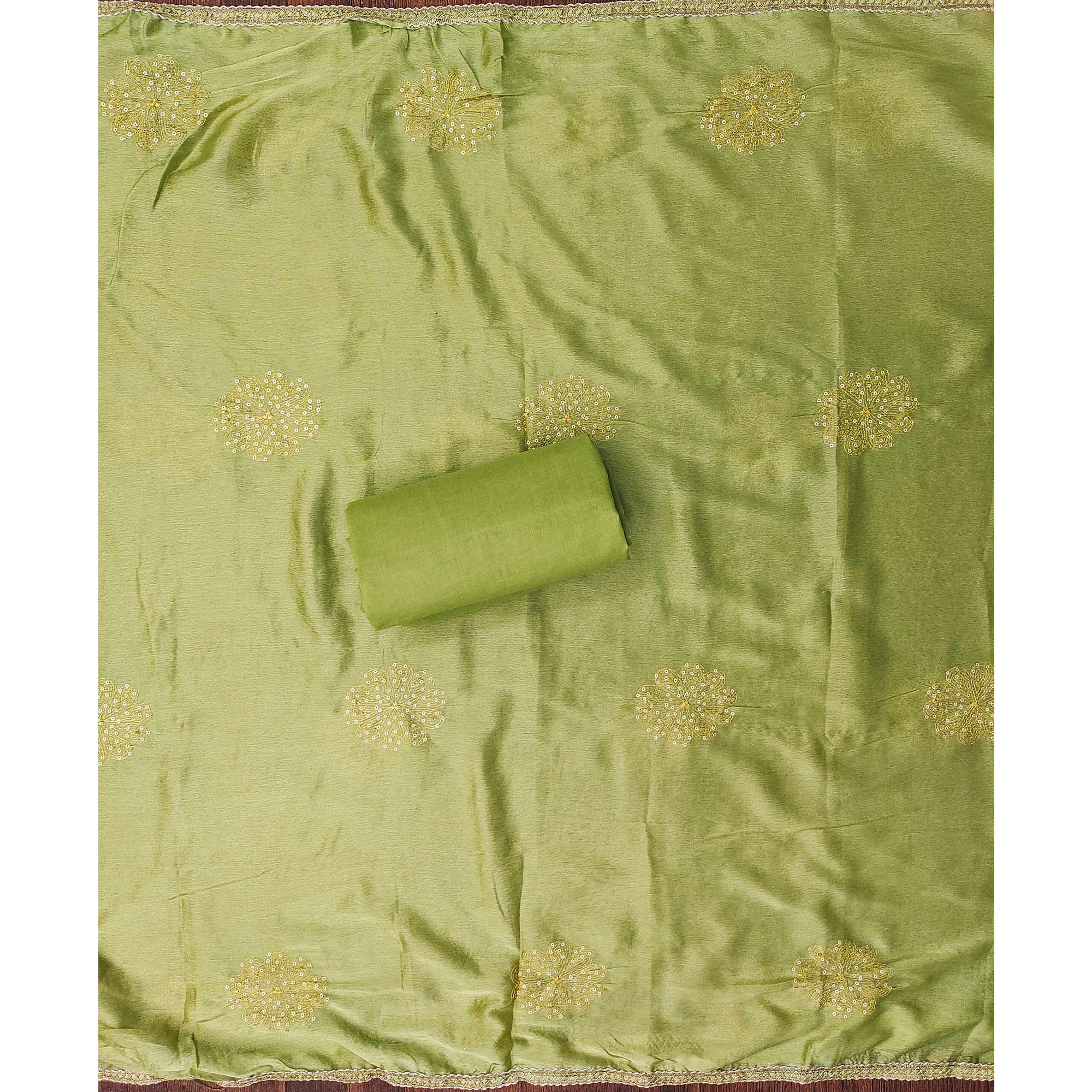Breathable Pure Cotton Dress Material in Green with Floral Designs