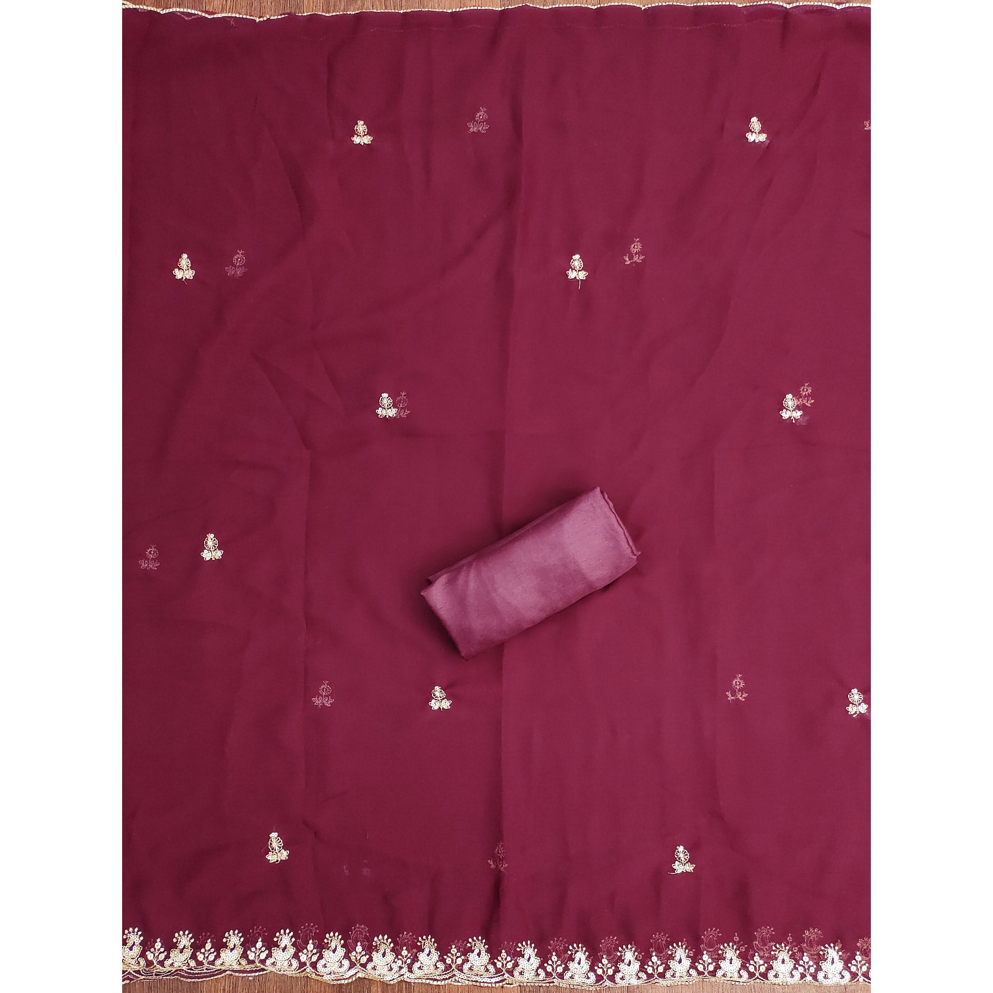 Maroon Georgette Dress Material with Sparkling Sequin Embroidery