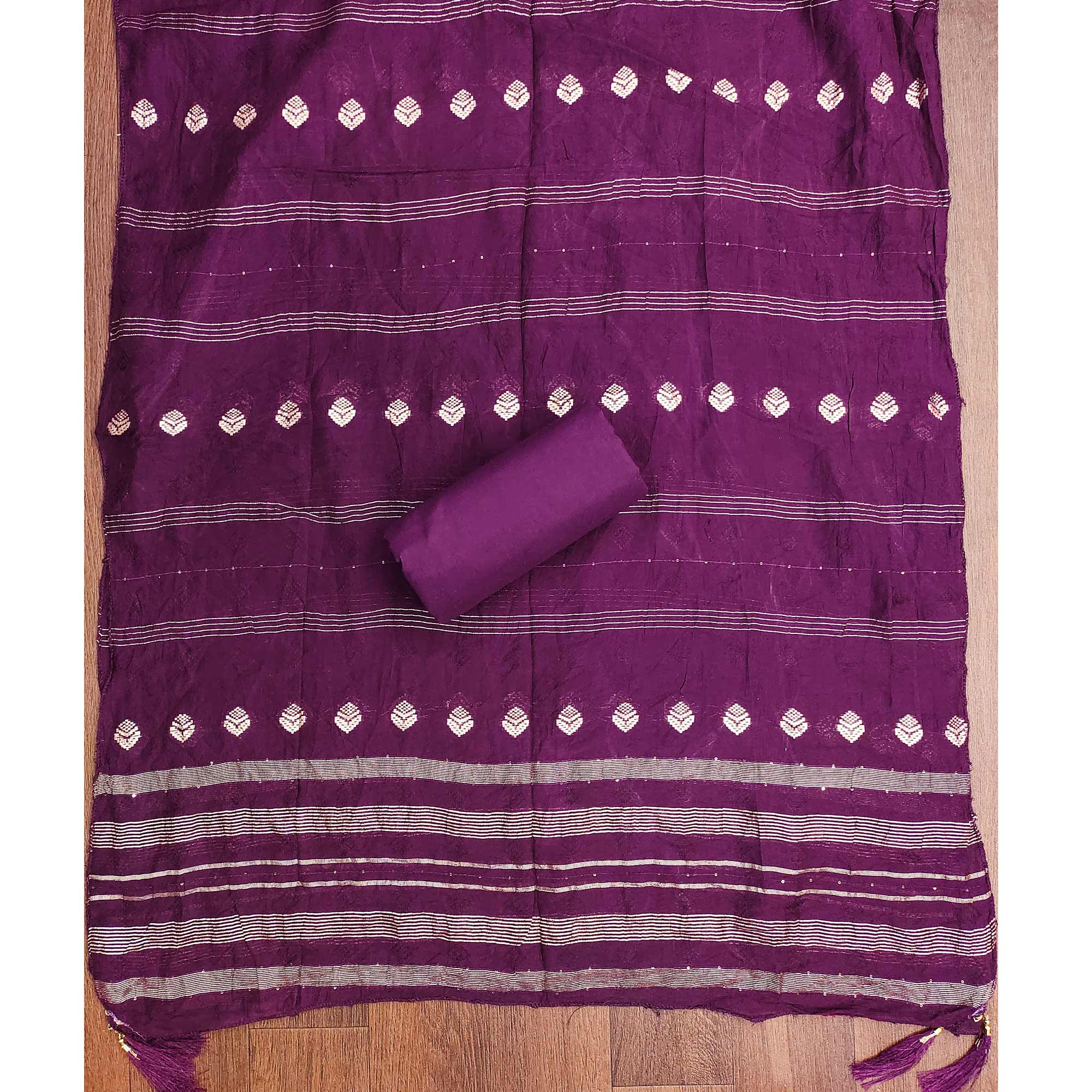 Plum Purple Dress Material in Cotton Blend with Delicate Embroidery Work