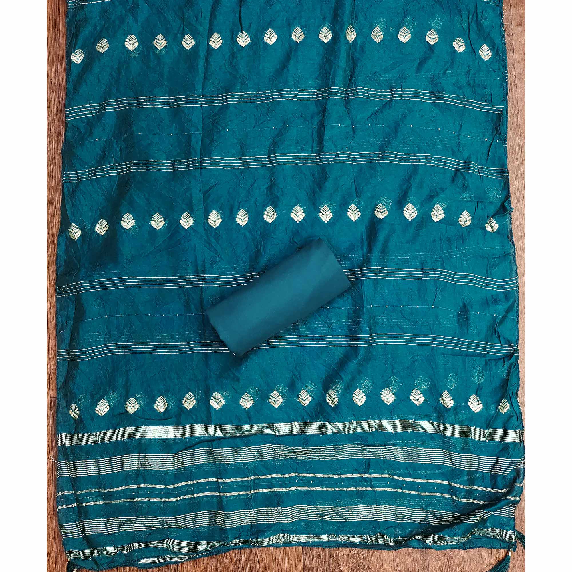 Teal Dress Material in Cotton Blend with Delicate Embroidery Work