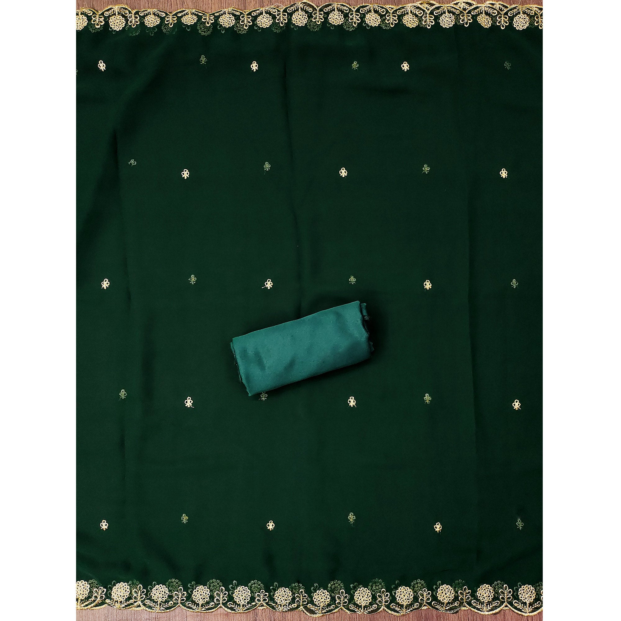 Green Georgette Dress Material With Intricate Thread And Stone Work Embroidery