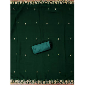 Green Georgette Dress Material With Intricate Thread And Stone Work Embroidery