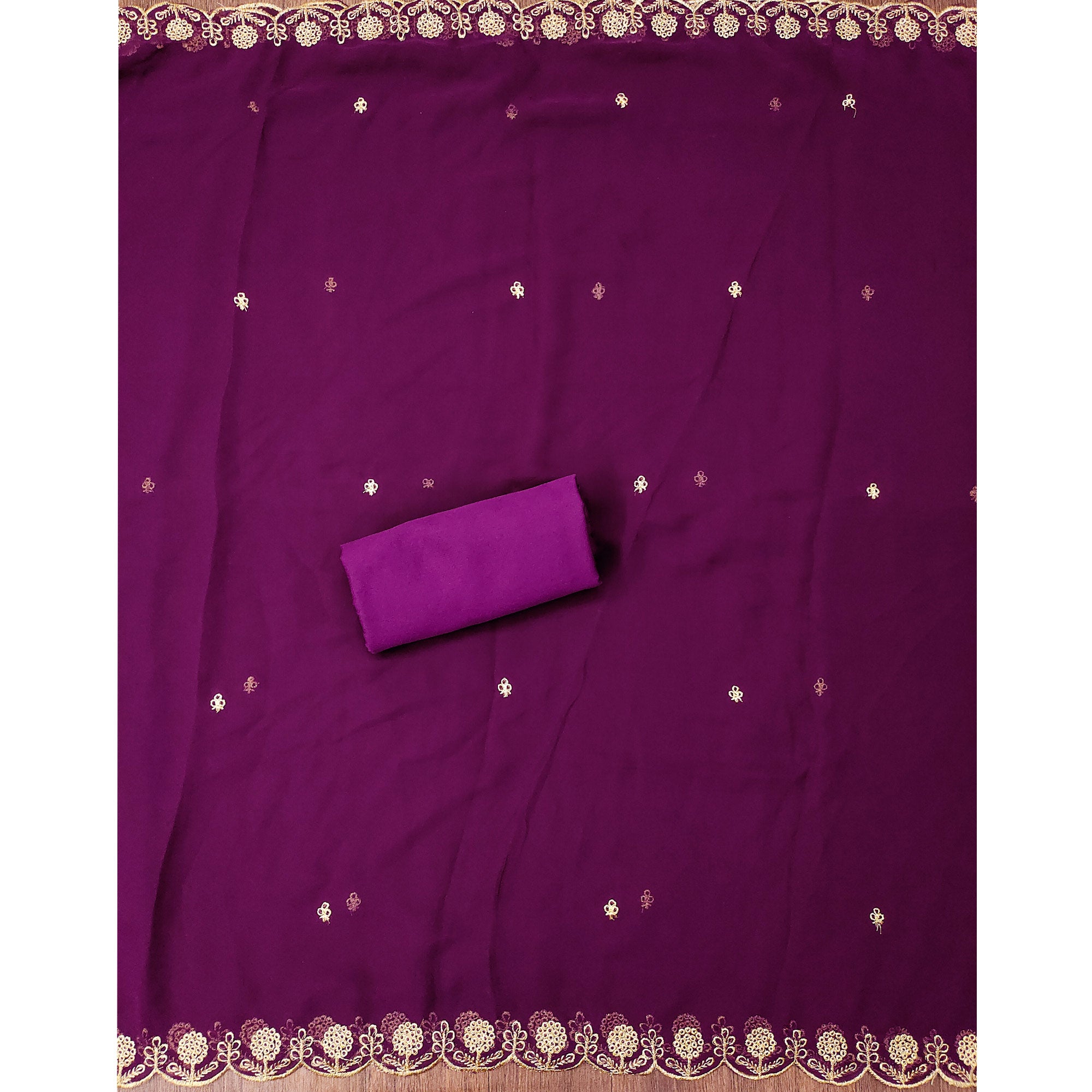 Purple Georgette Dress Material With Intricate Thread And Stone Work Embroidery