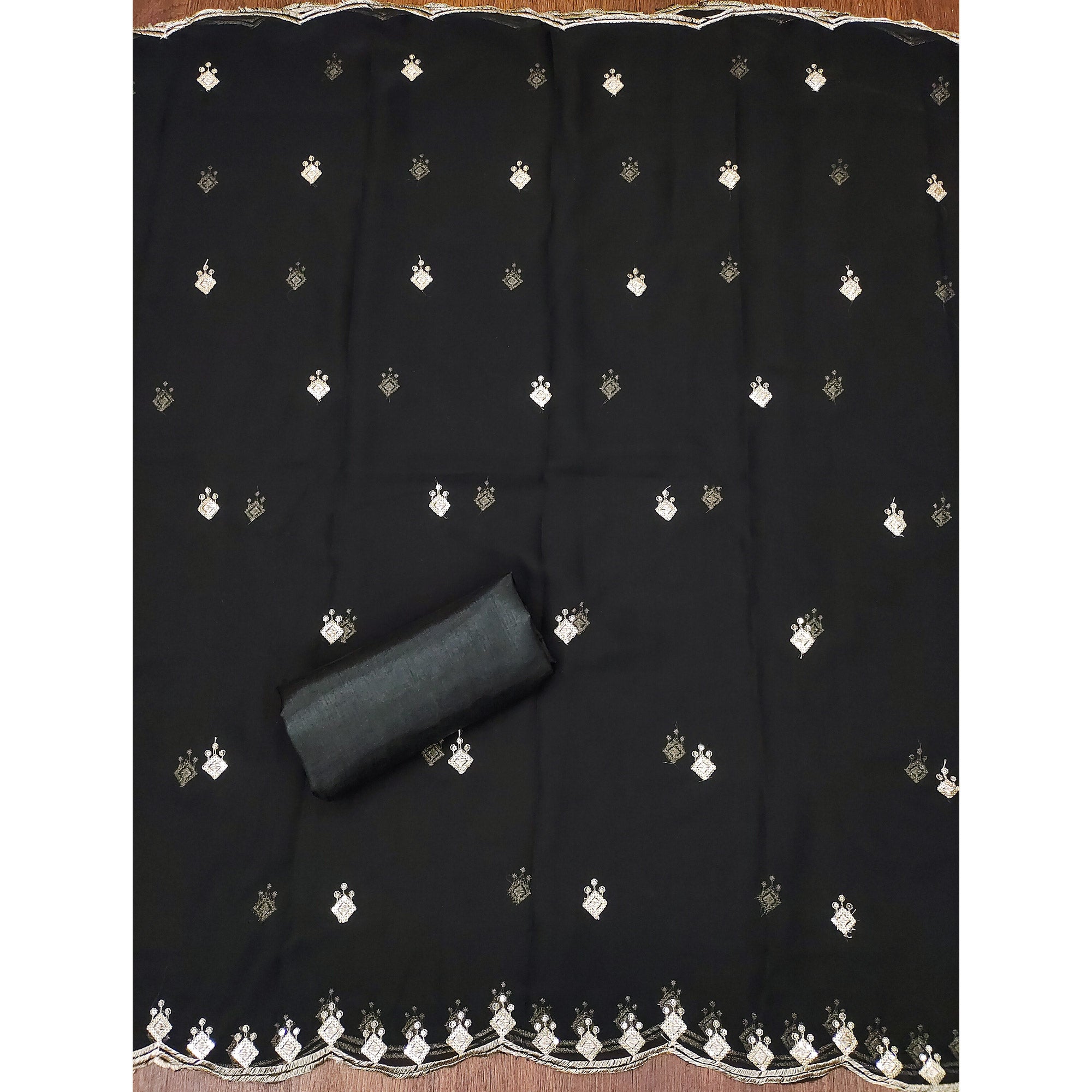 Rich Black Georgette Dress Material With Dazzling Sequins Embroidery