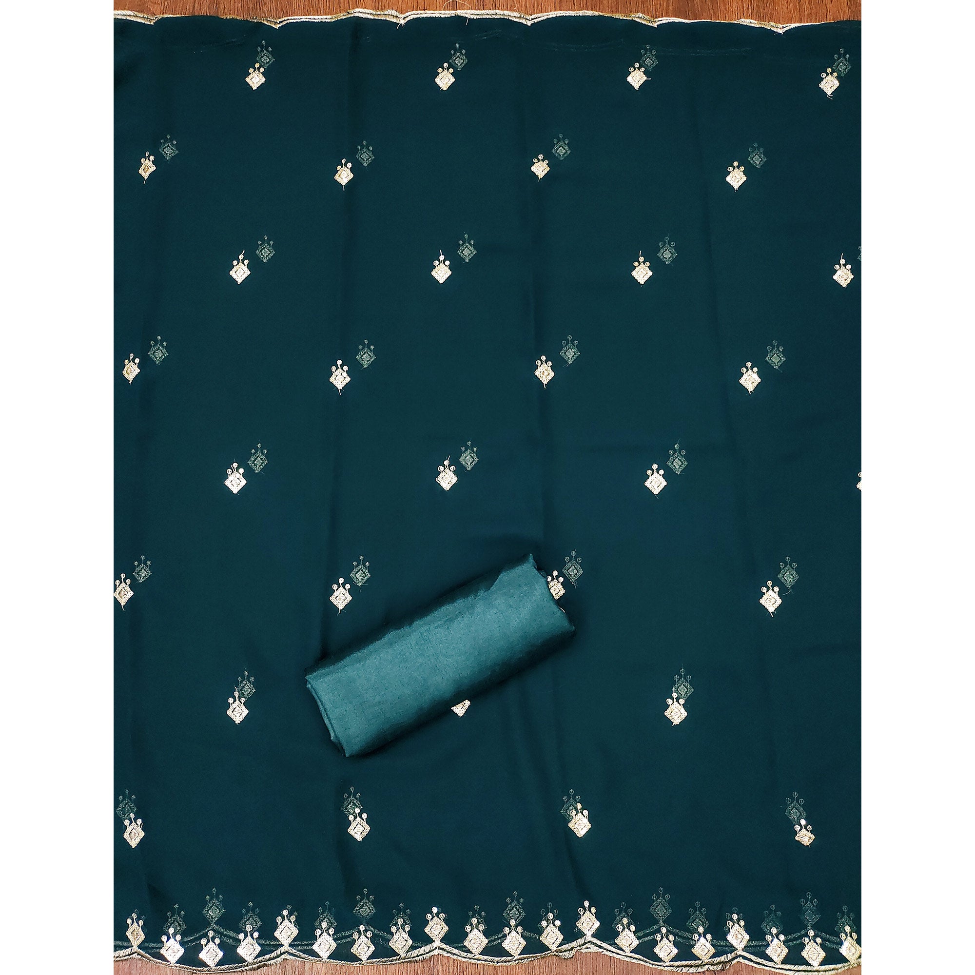 Rich Teal Georgette Dress Material With Dazzling Sequins Embroidery