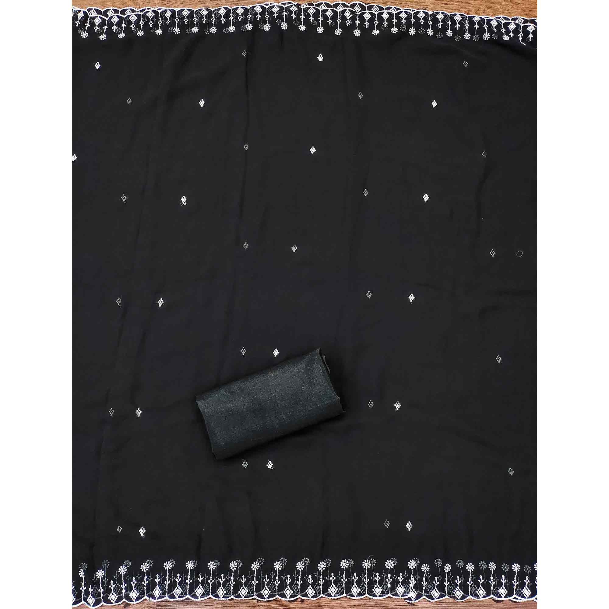 Black Star Georgette Suit Fabric Highlighted with Fine Thread Embroidery Work