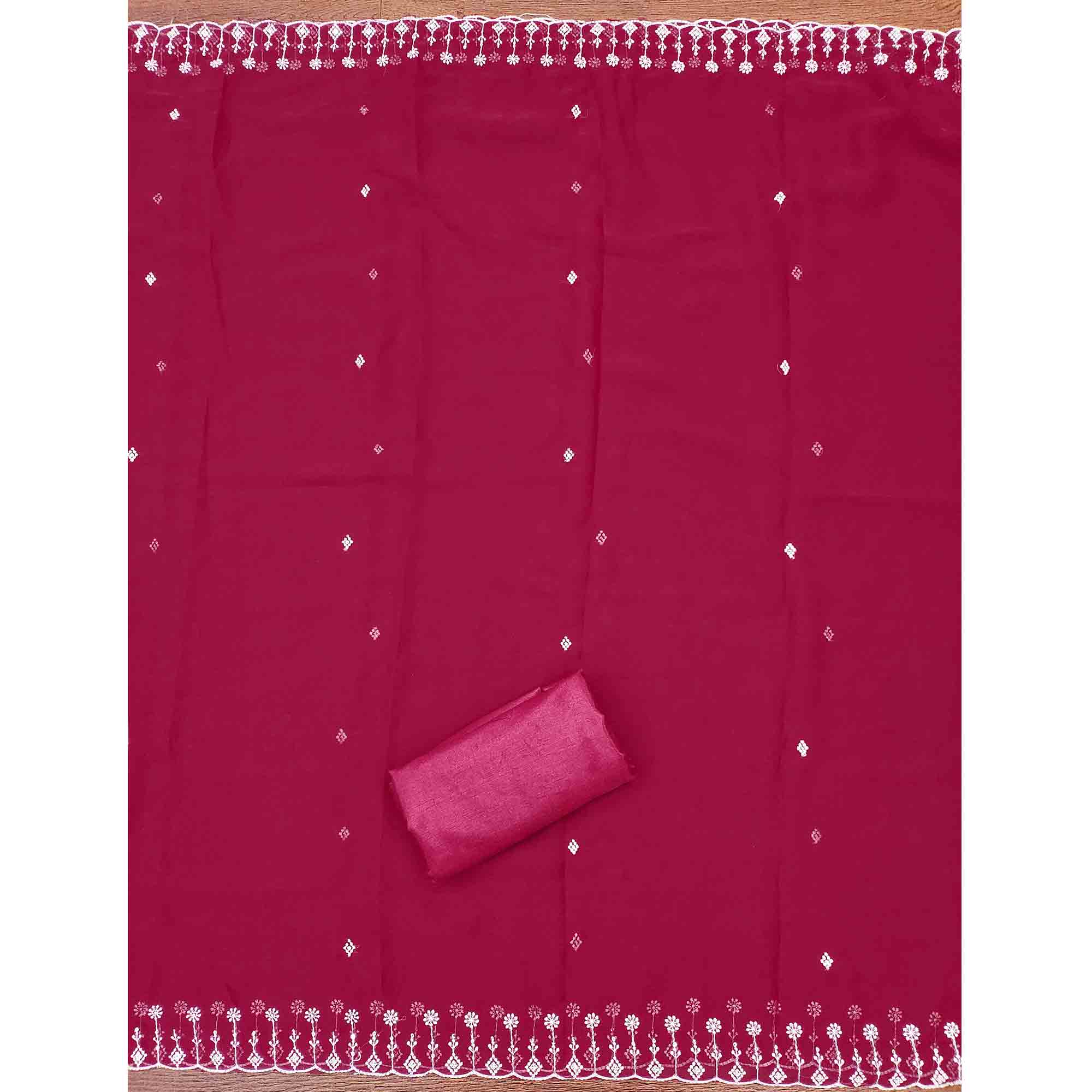 Pink Star Georgette Suit Fabric Highlighted with Fine Thread Embroidery Work