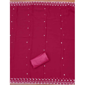 Pink Star Georgette Suit Fabric Highlighted with Fine Thread Embroidery Work
