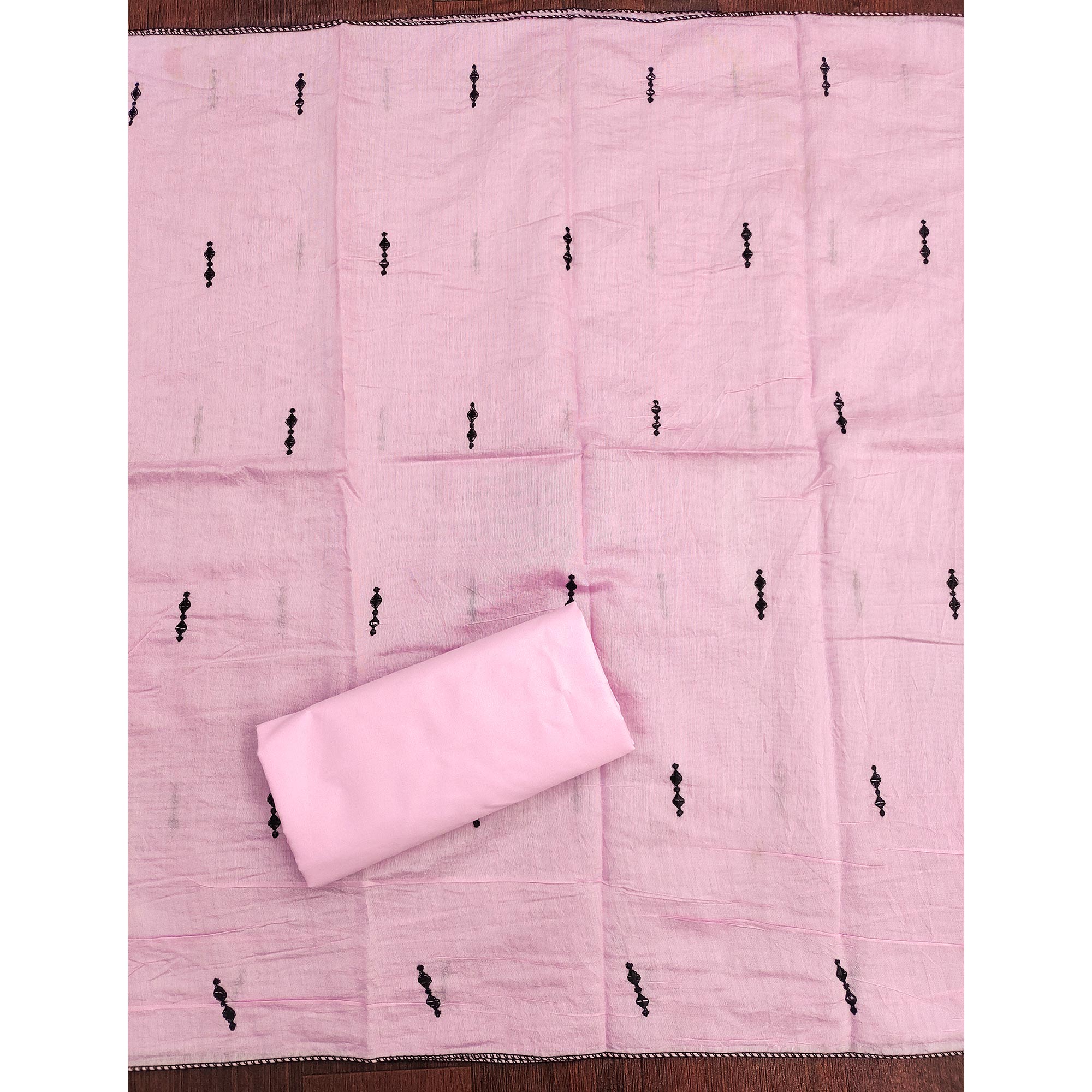 Elegant Pink Cotton Blend Dress Material with Delicate Thread Embroidered Detailing