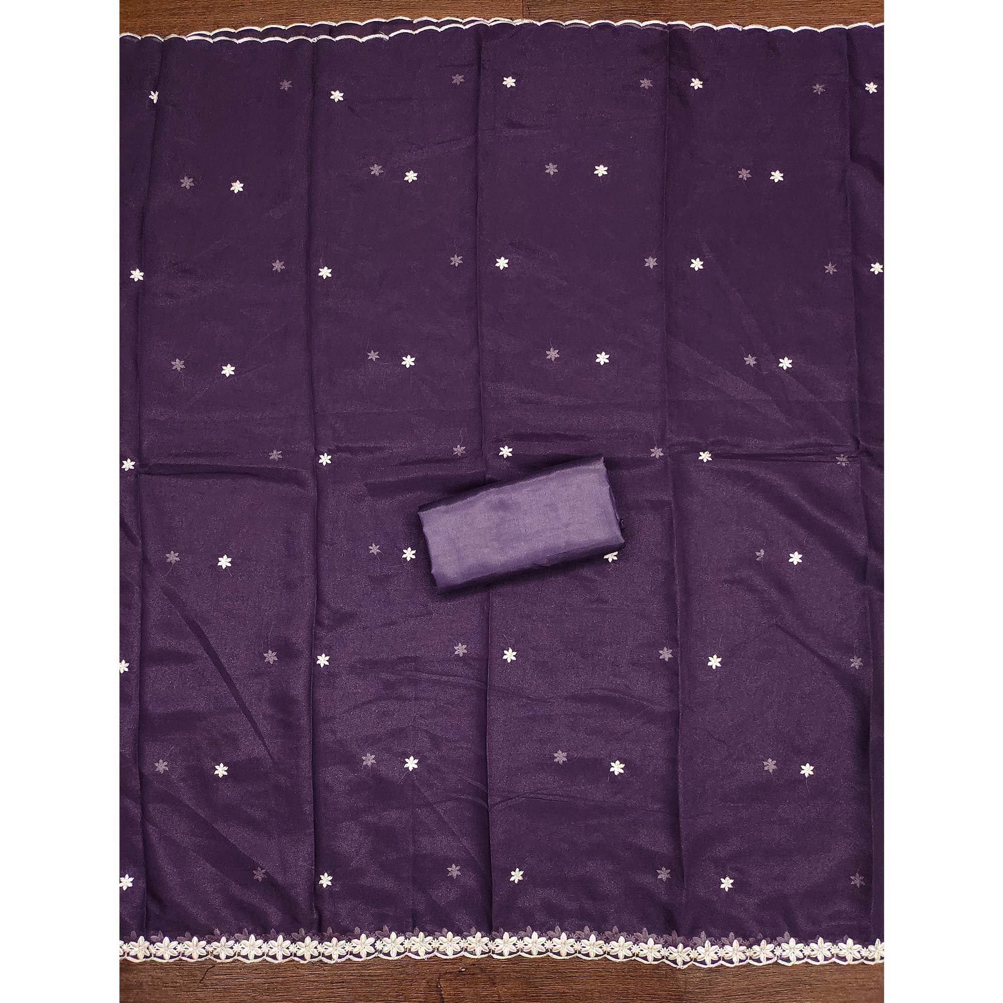 Chic Purple Floral Thread Embroidered Star Georgette Unstitched Suit Fabric
