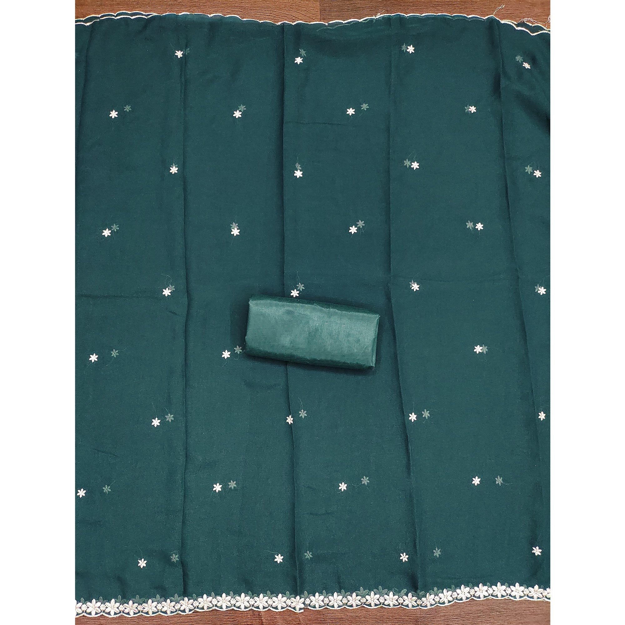 Chic Teal Floral Thread Embroidered Star Georgette Unstitched Suit Fabric