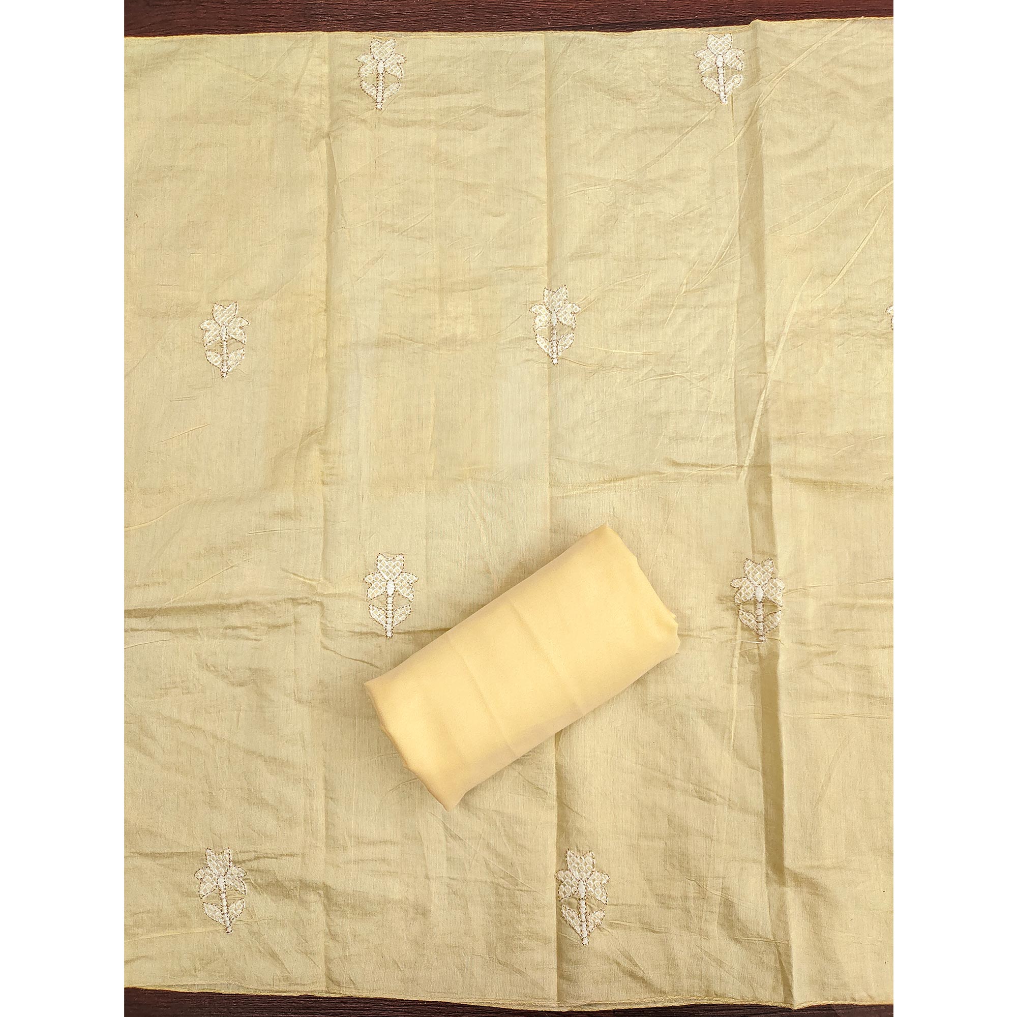 Feminine Yellow Floral Thread Work Chanderi Silk Fabric for Traditional & Festive Outfits