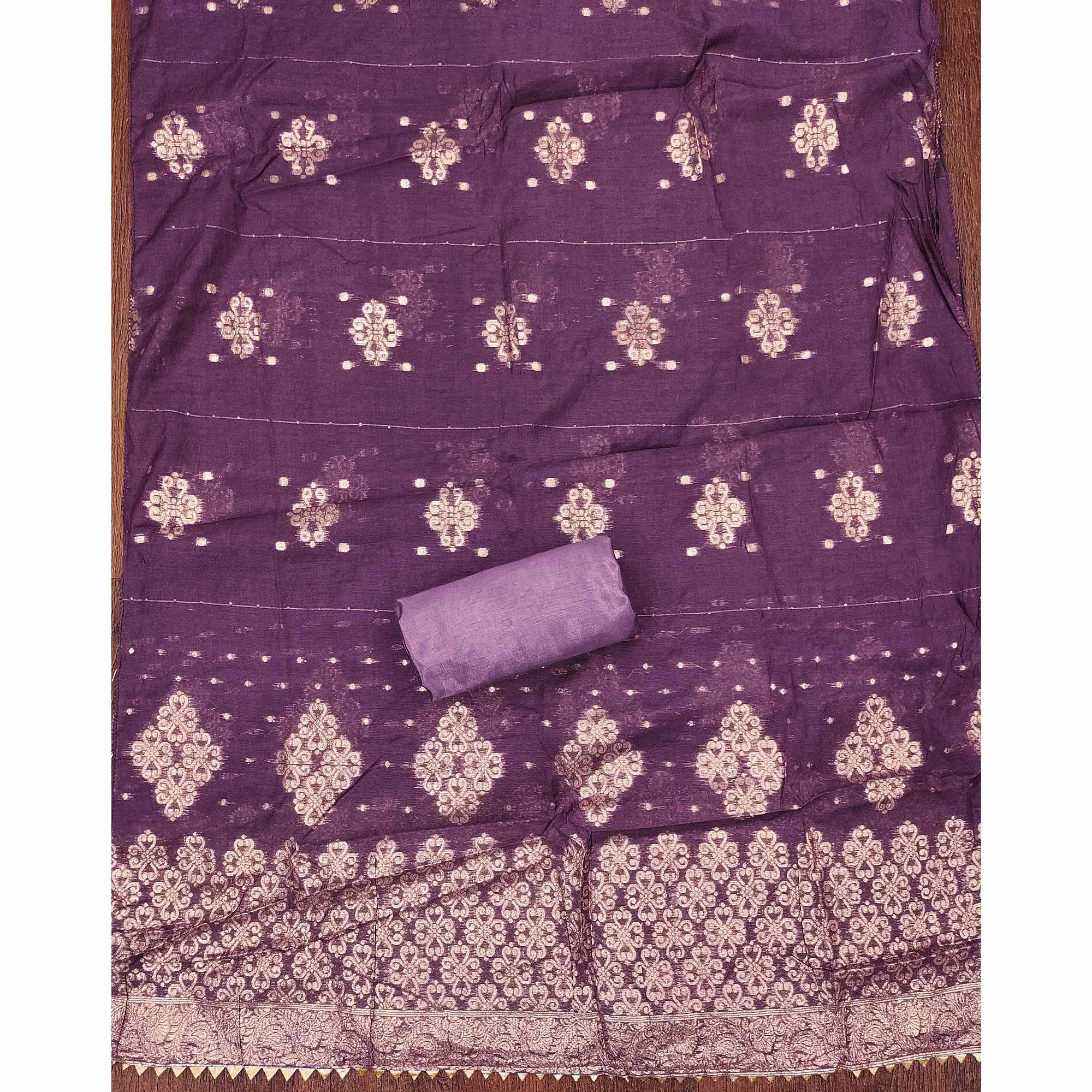 Lavender Embroidered Shimmer Fabric with Beautiful Zari Work for Unstitched Suits