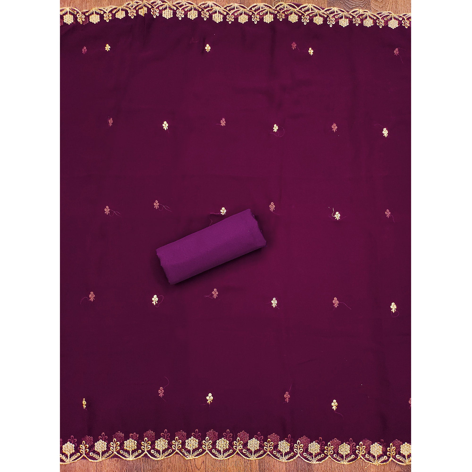 Purple Floral Embroidered Georgette Dress Material