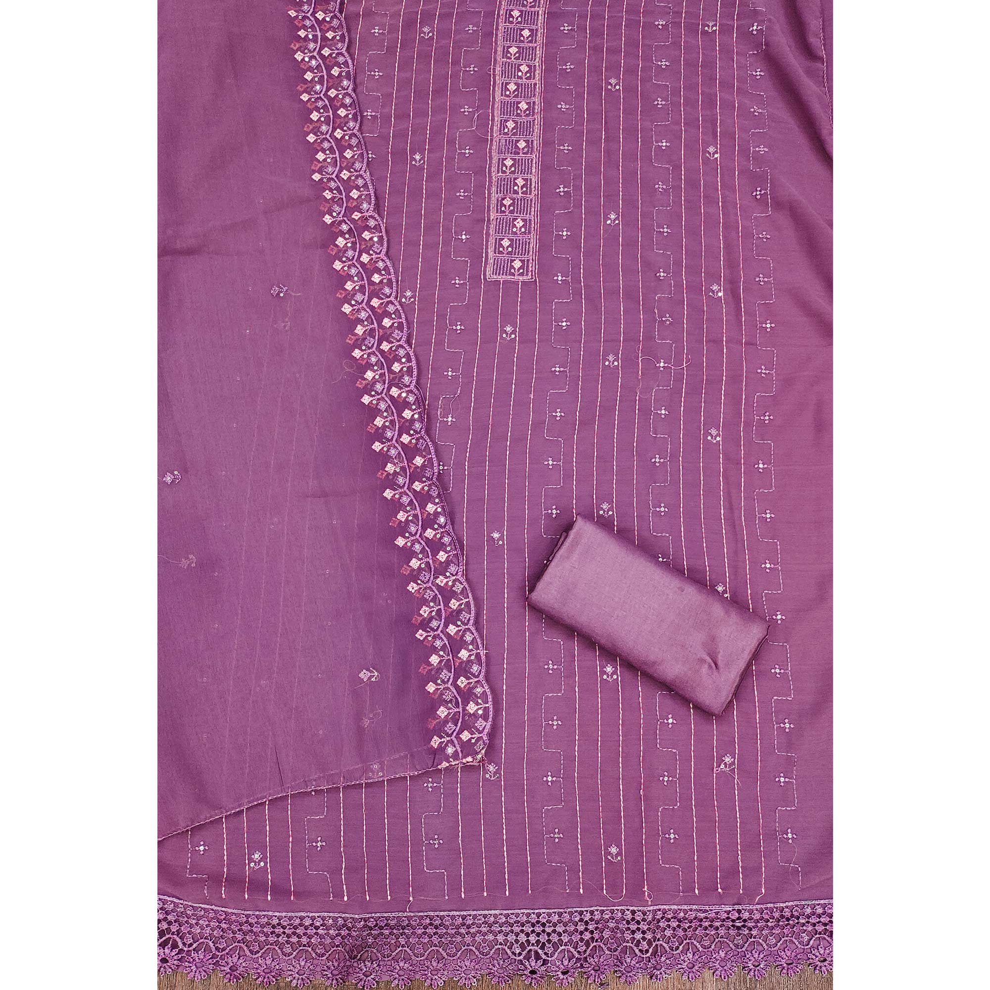 Light Purple Sequins Embroidered Georgette Dress Material