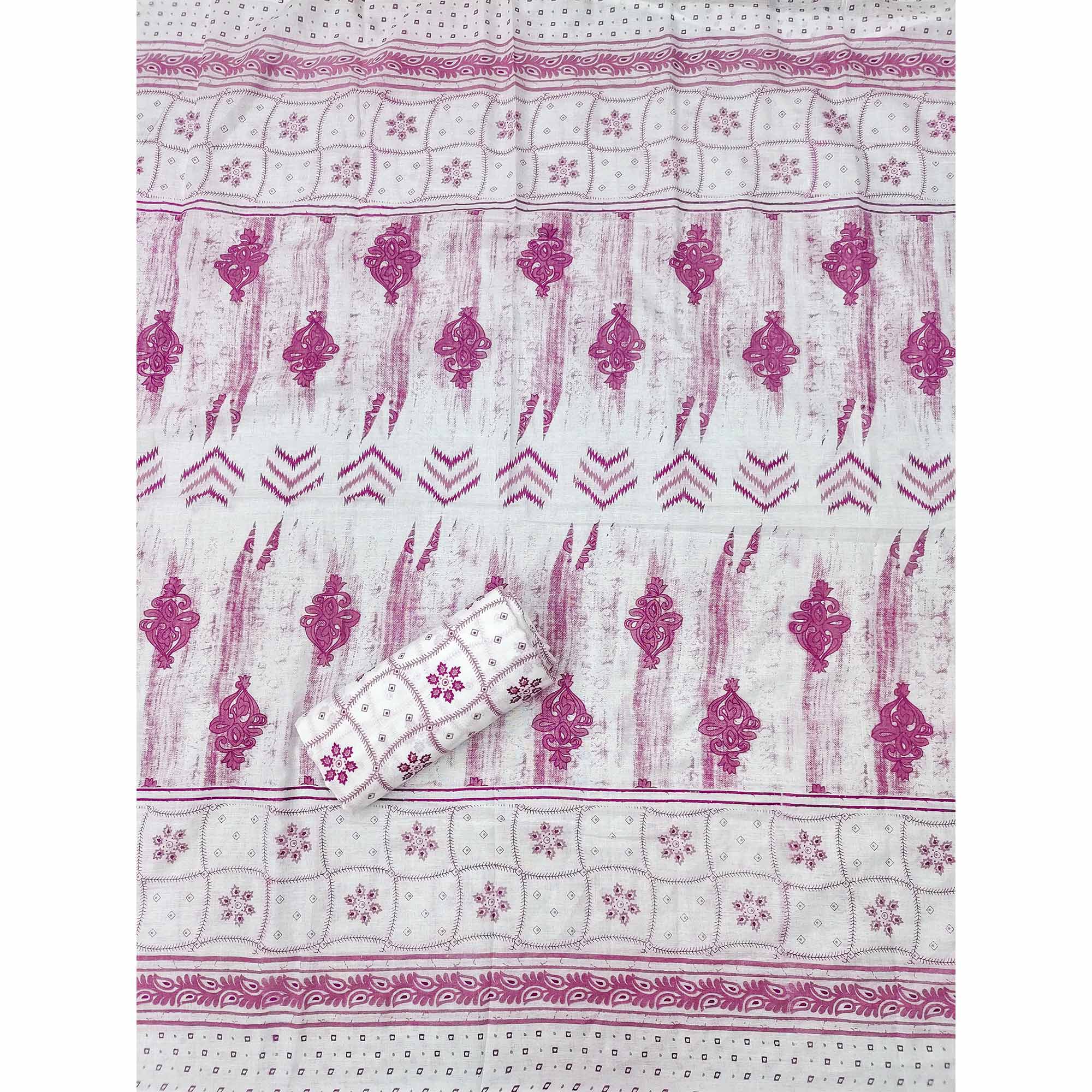Purple Printed With Embroidered Cotton Blend Dress Material