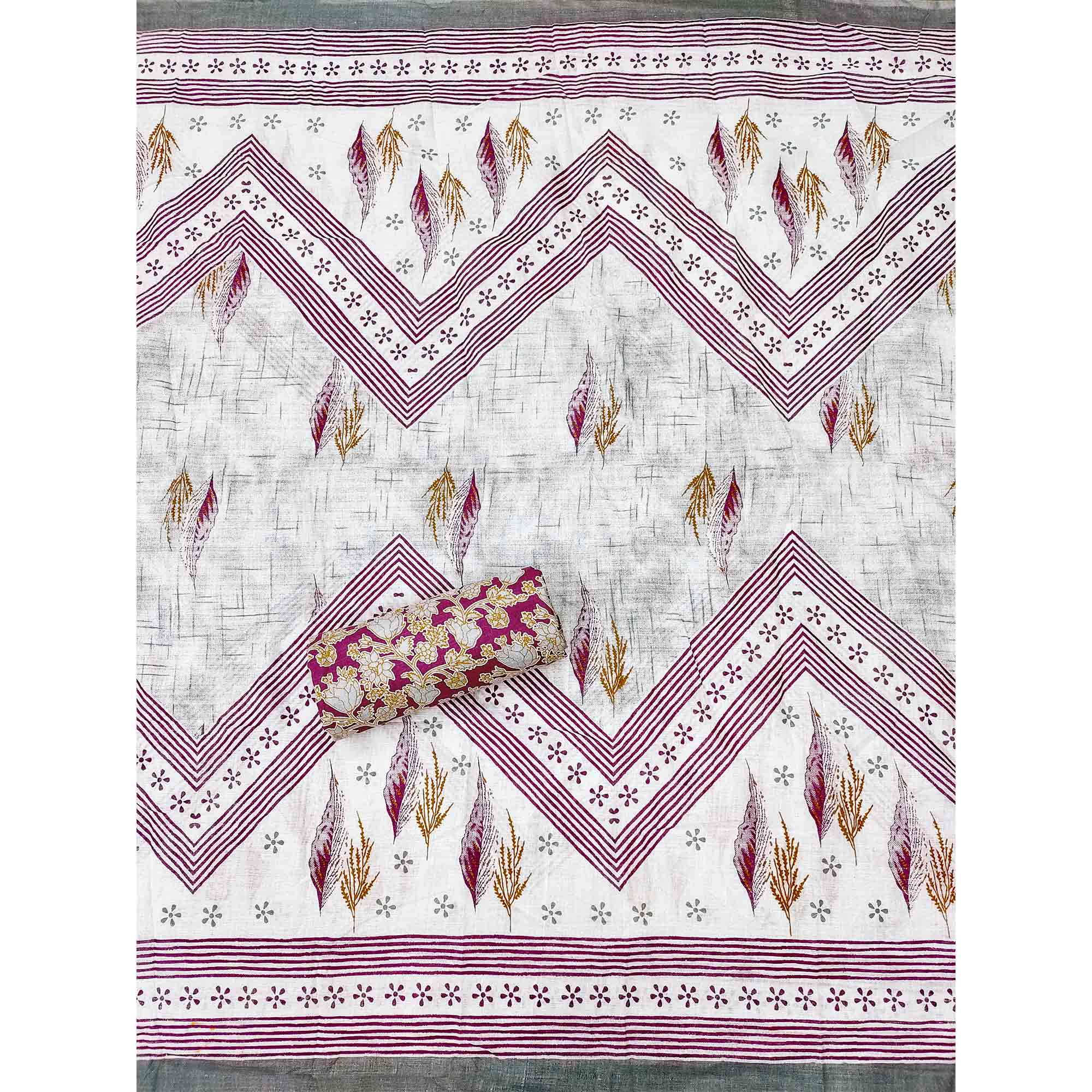 Purple Floral Printed With Embroidered Cotton Blend Dress Material