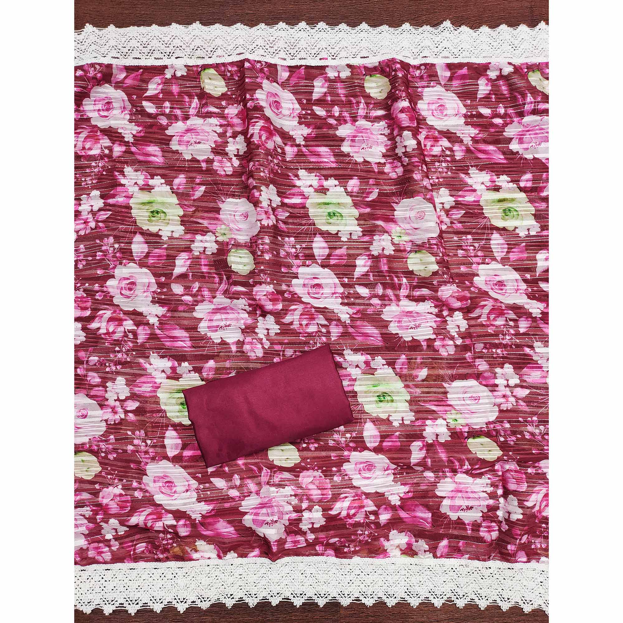 Maroon Cotton Blend Suit Material Enhanced with Sequins Embroidery