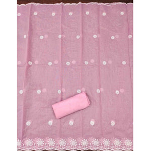 Pink Embroidered Cotton Blend Suit Fabric with Soft Floral Detailing