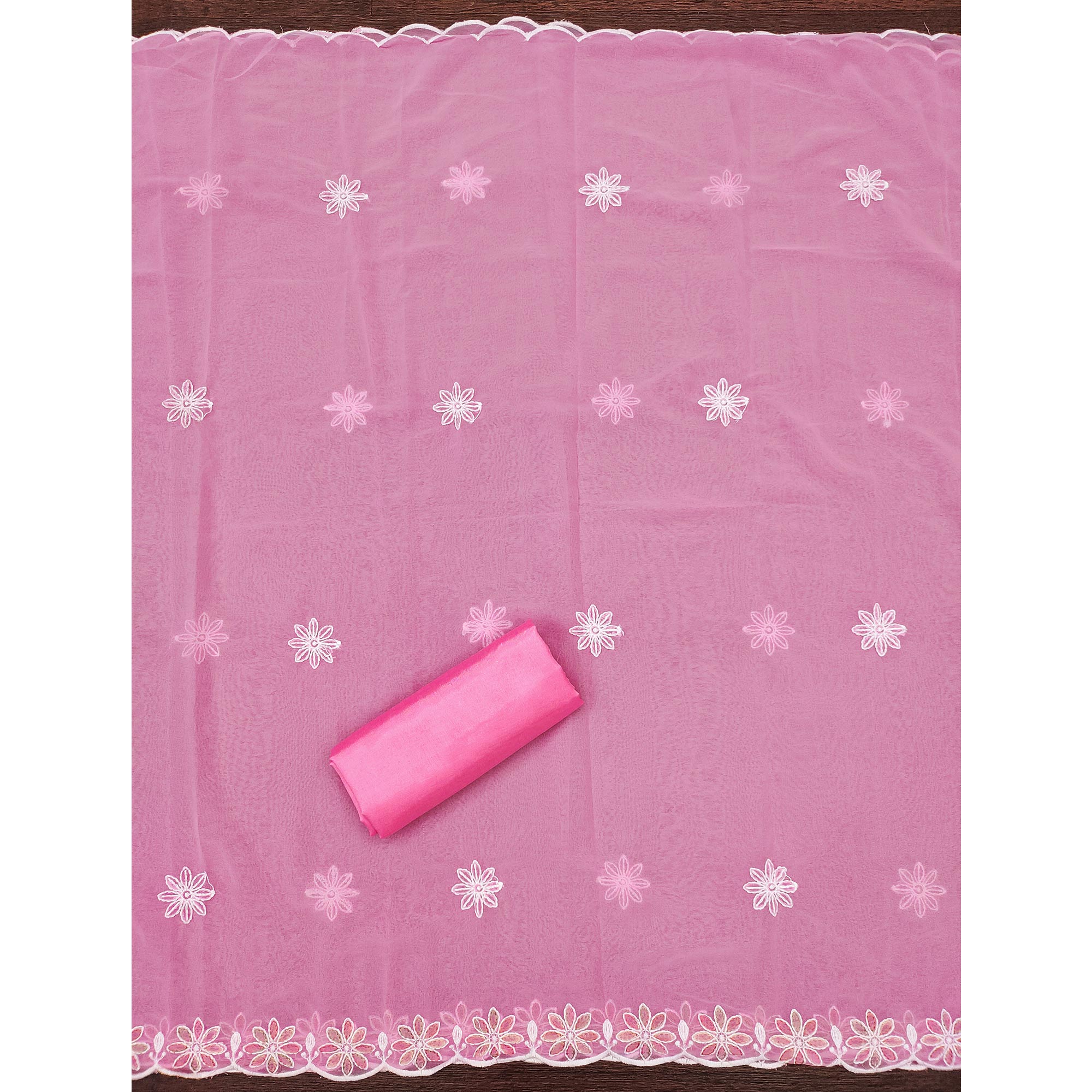 Pink Georgette Dress Material Highlighted With Paisley & Floral Thread Embroidery