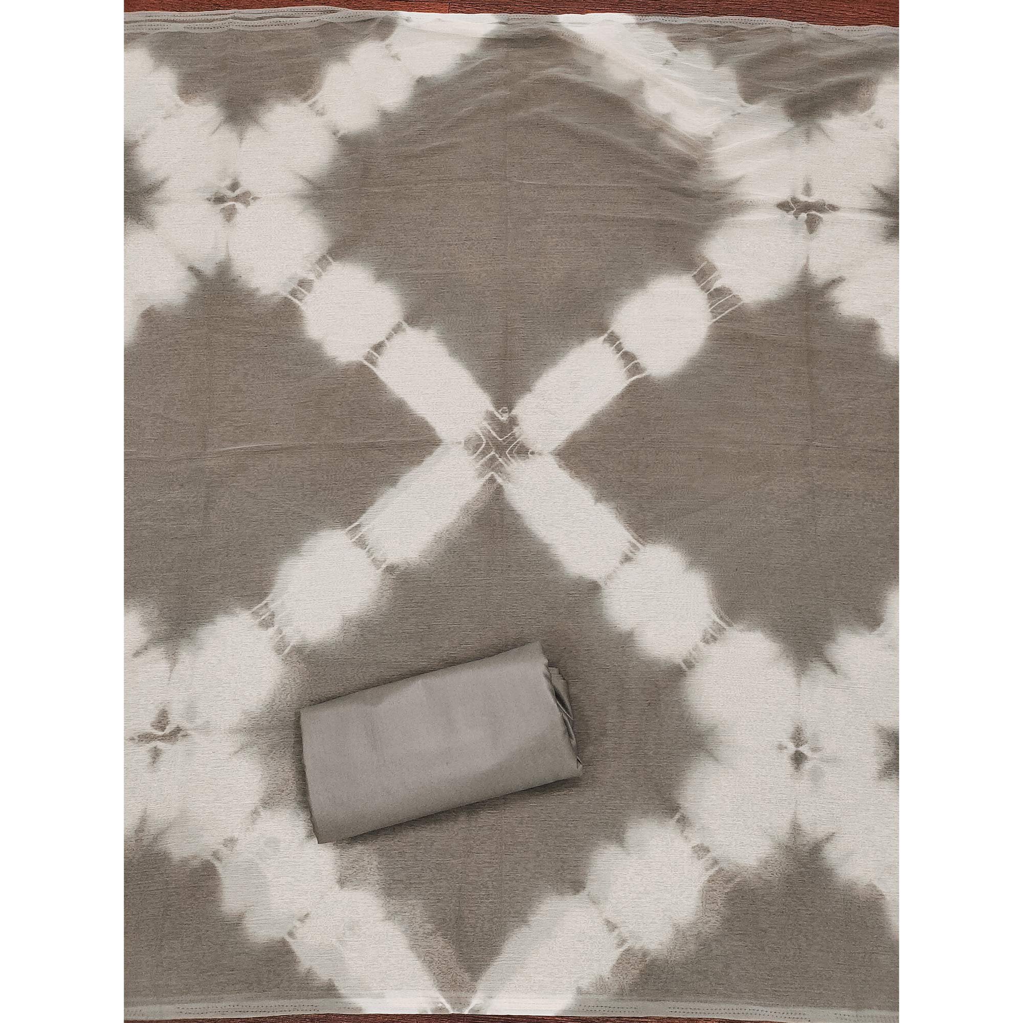 Grey Floral Thread Embroidered Cotton Blend Dress Material With Sequins Work