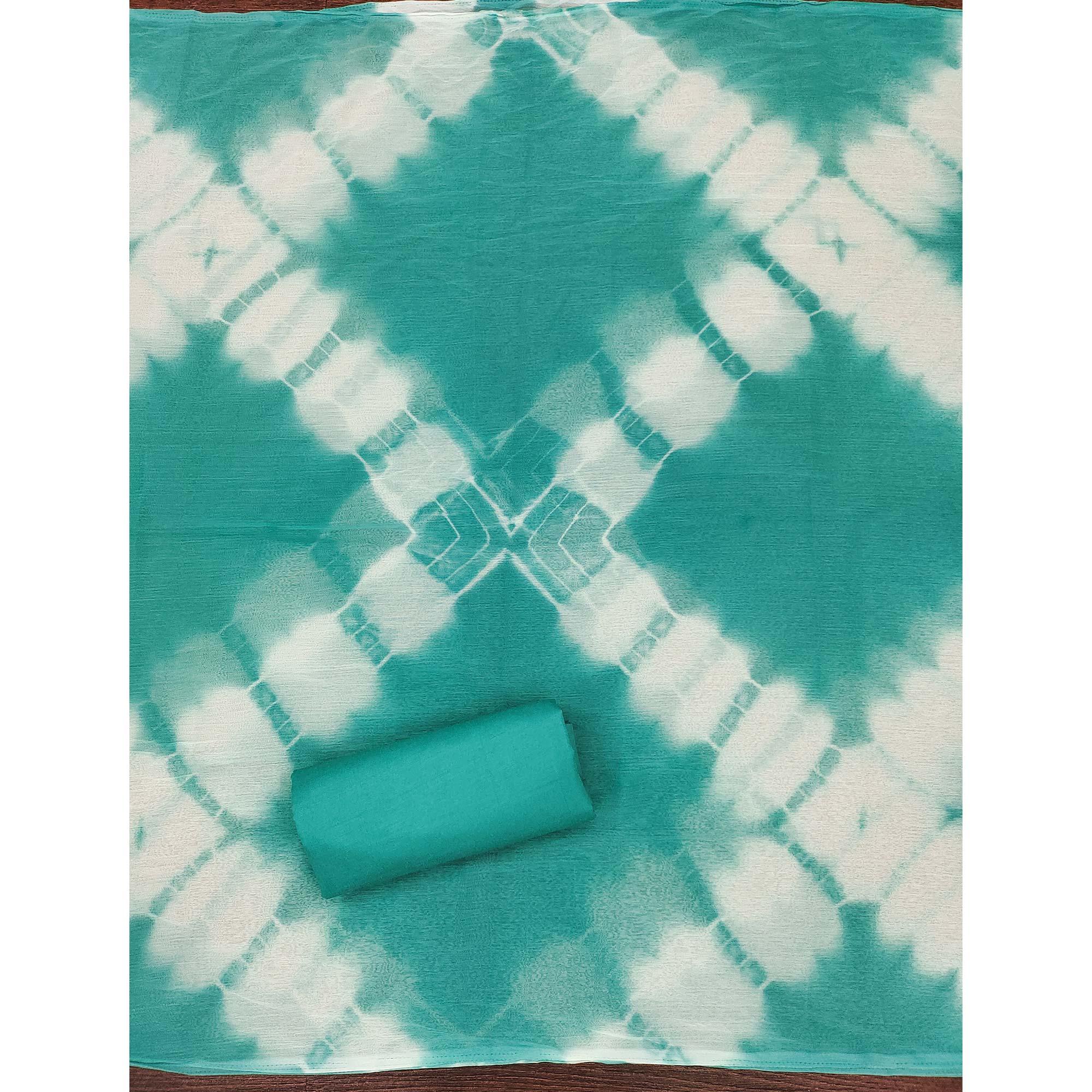 Turquoise Cotton Blend Dress Material Highlighted With Floral Thread & Sequins Work