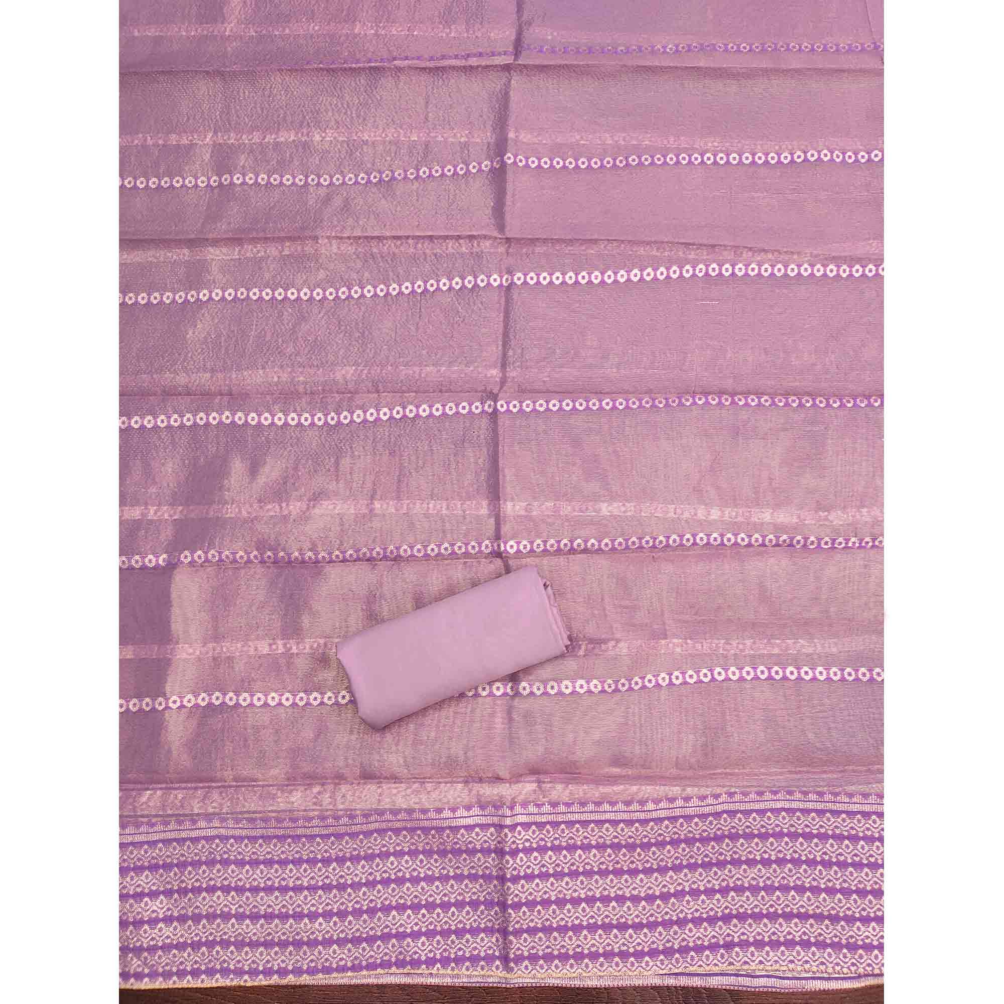 Classic Lavender Butti Weaving Shimmer Dress Material Enhanced With Sequins Cording Embroidery