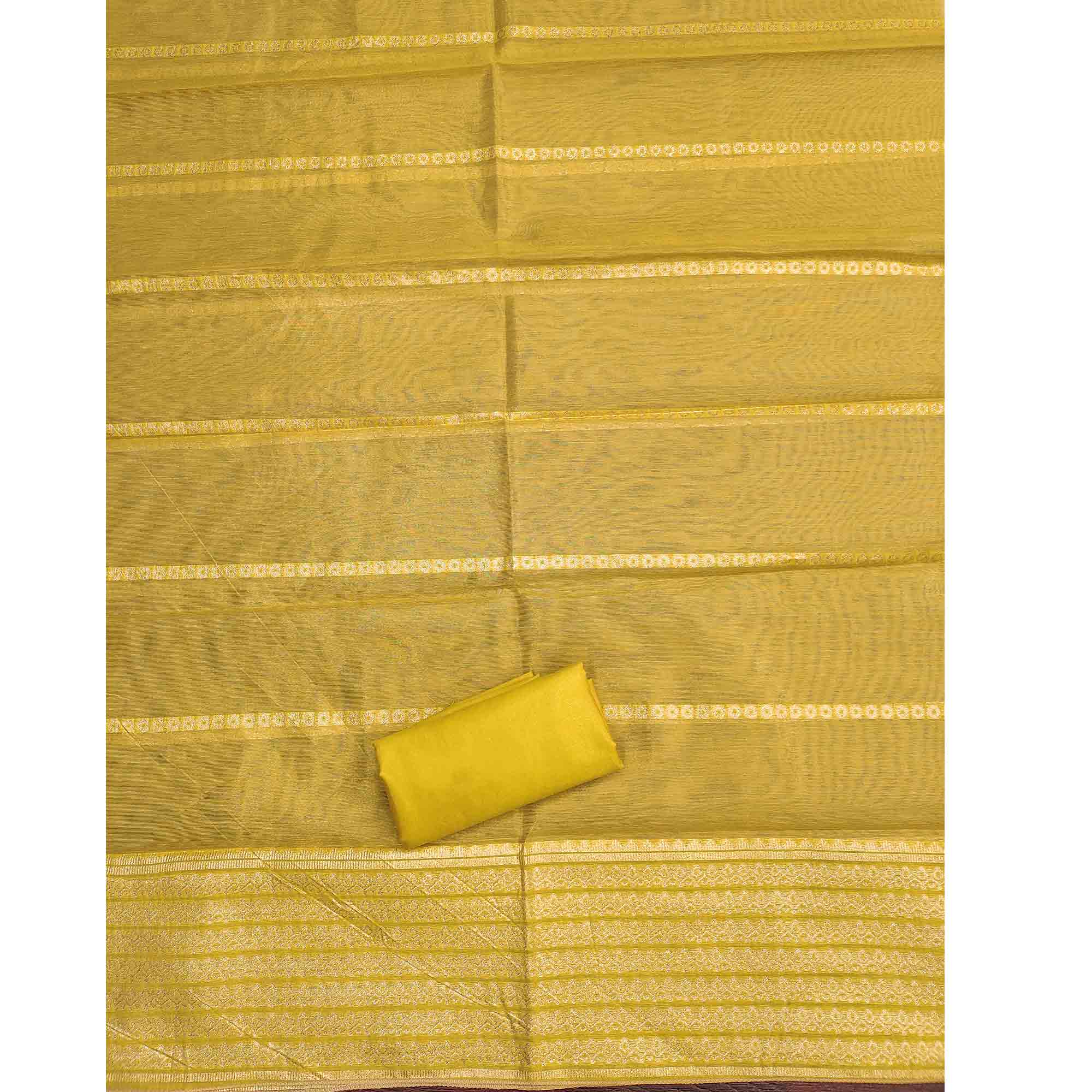 Classic Yellow Butti Weaving Shimmer Dress Material Enhanced With Sequins Cording Embroidery