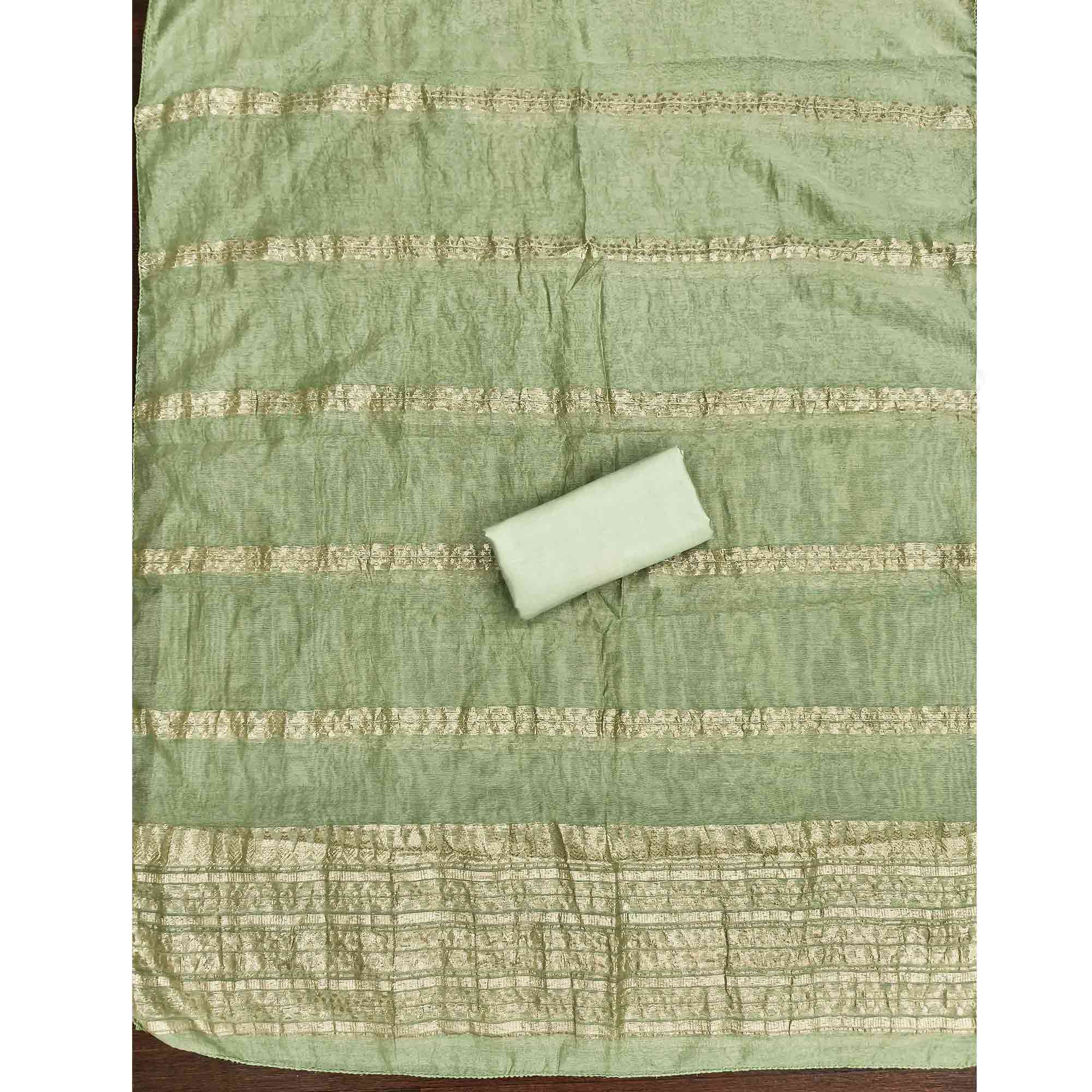 Graceful Pista Green Jacquard Dress Material Featuring Floral Weaving & Sequins Cording Embroidery