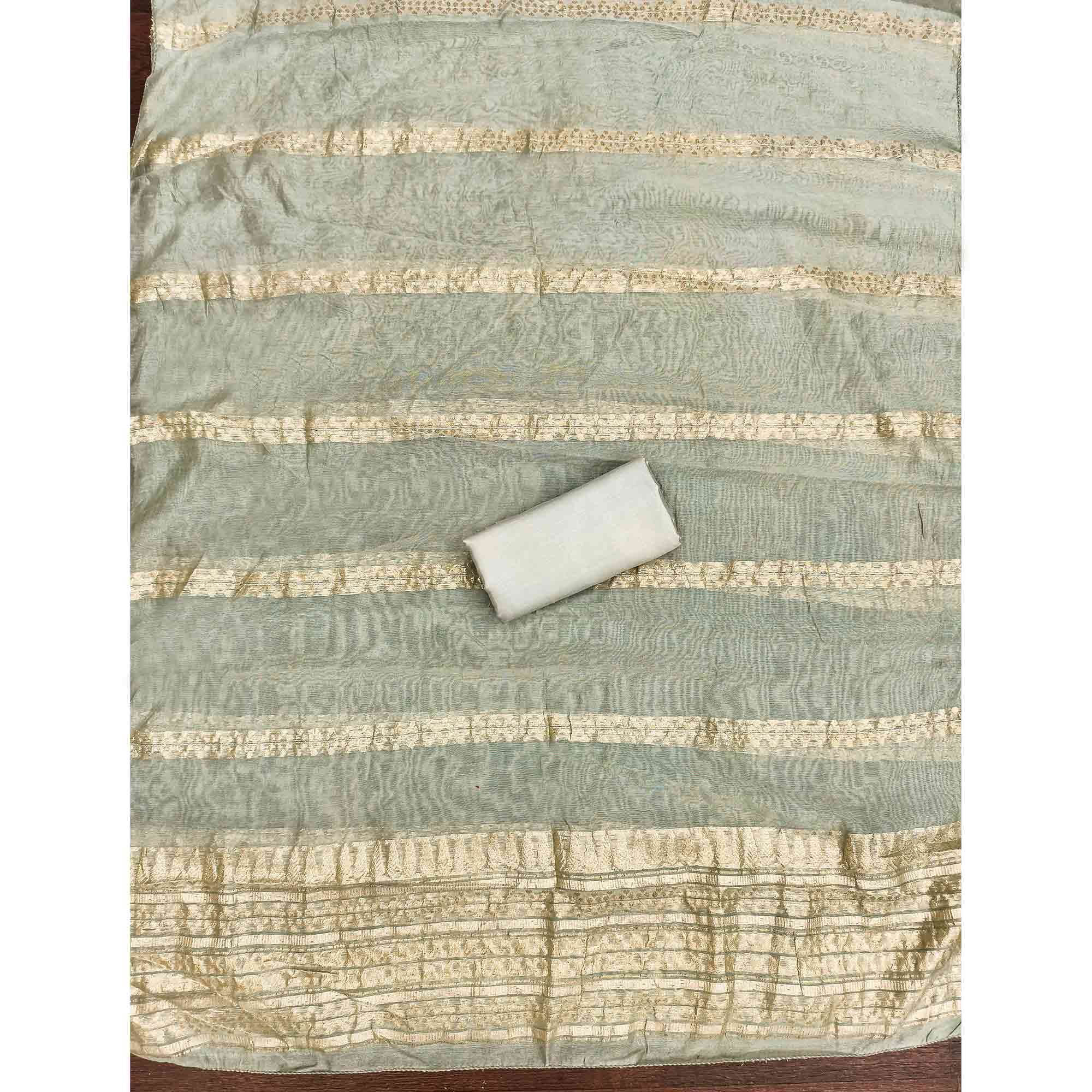 Graceful Sage Green Jacquard Dress Material Featuring Floral Weaving & Sequins Cording Embroidery