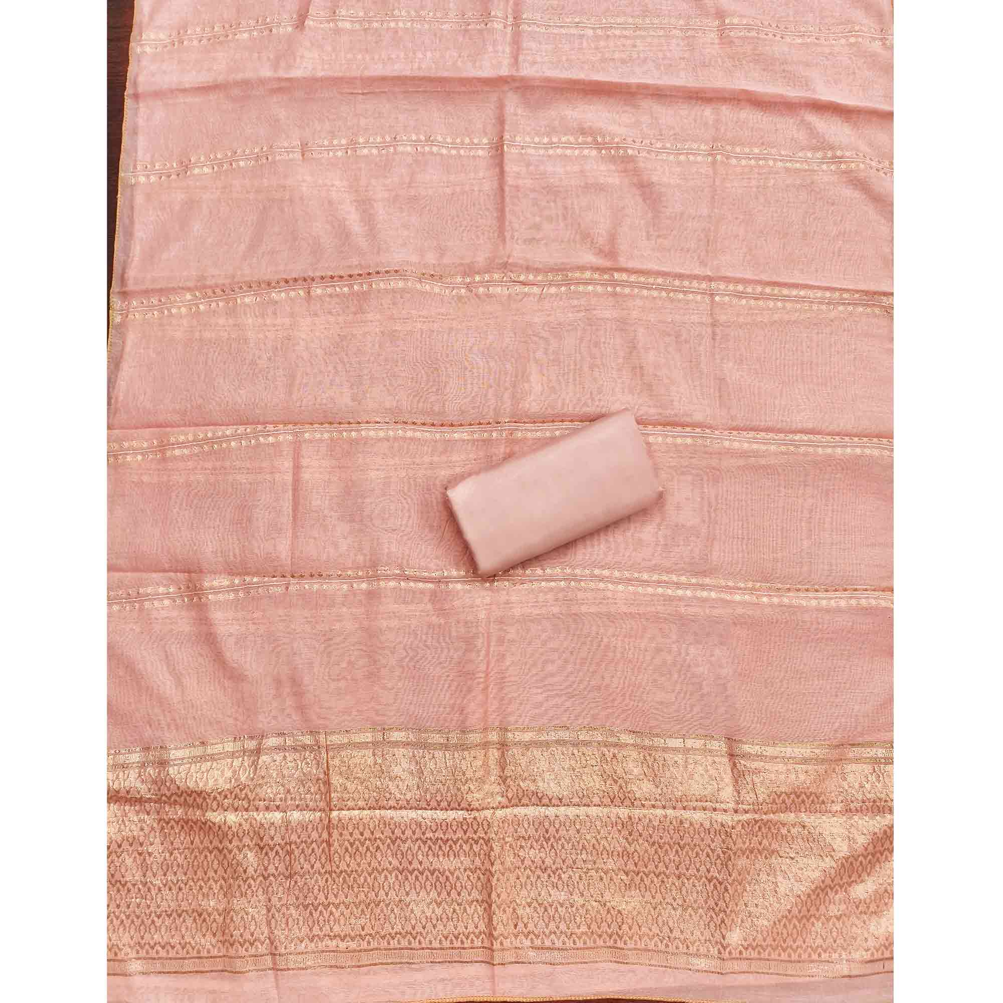 Refined Peach Viscose Jacquard Dress Material Featuring Floral Weaving Work