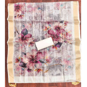 Majestic White Bloom Floral Thread & Sequins Embroidered Roman Cotton Silk Dress Material