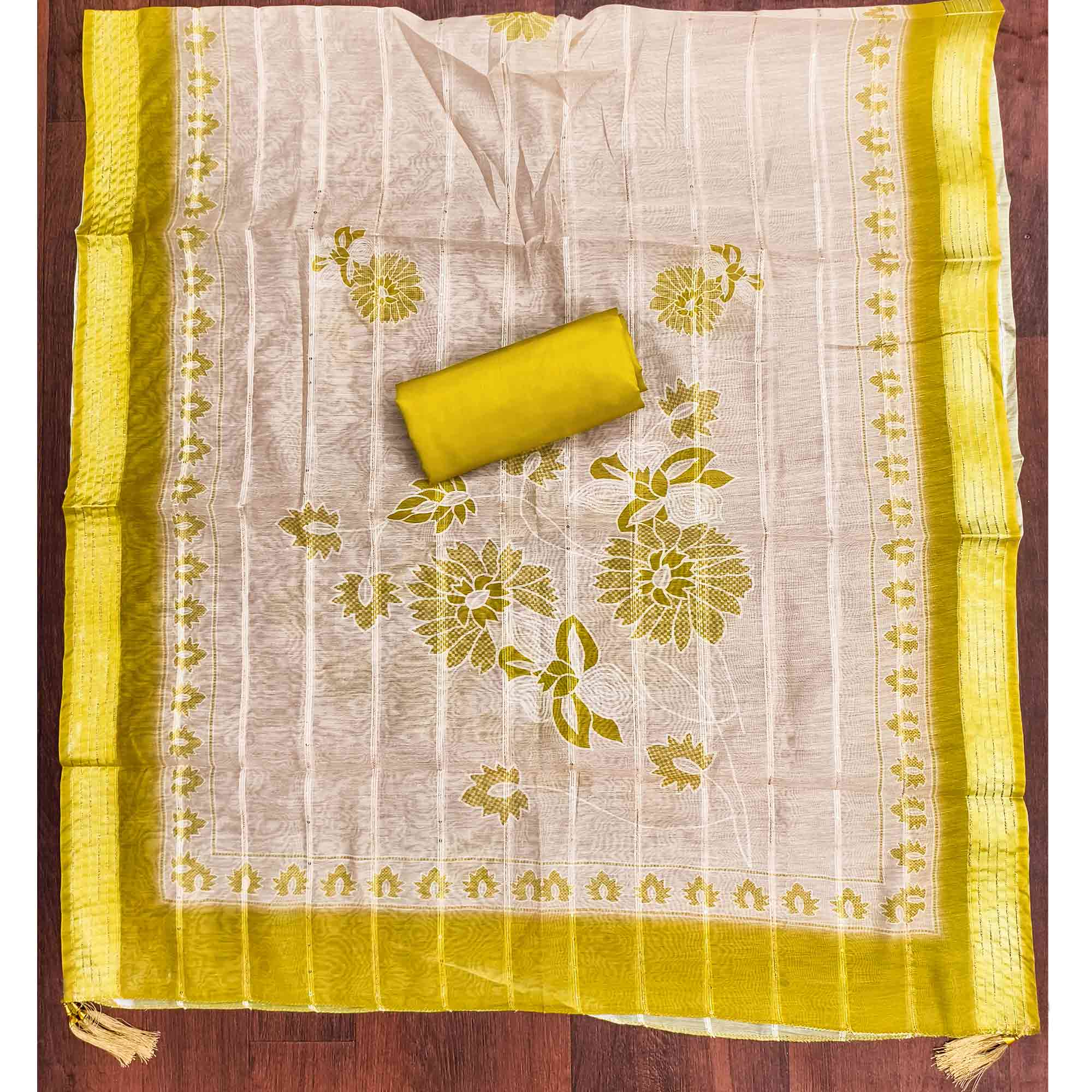 Sophisticated Green Floral Embroidered Roman Cotton Silk Dress Material With Shimmering Sequins