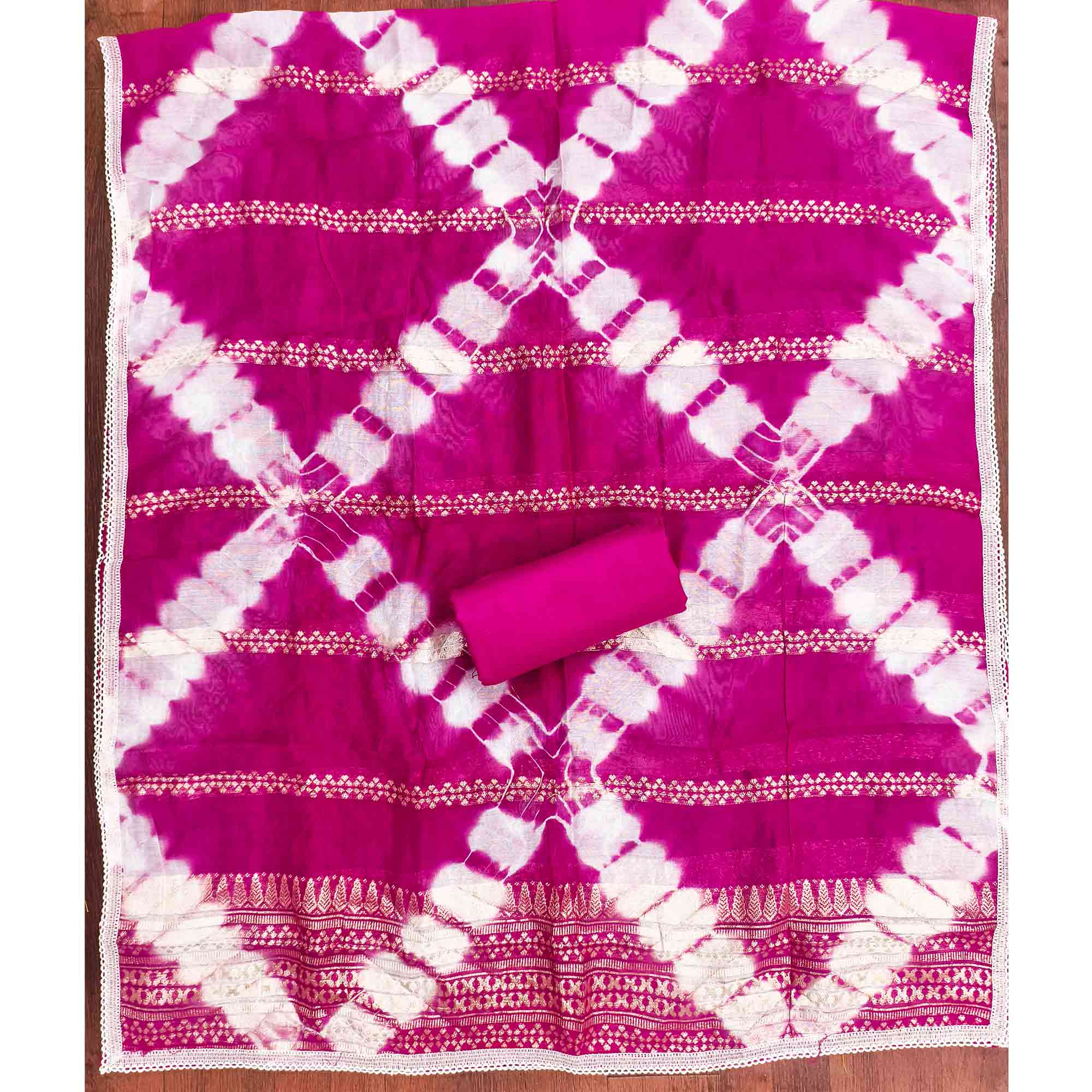 Opulent Grace Pink Cotton Blend Dress Material Adorned With Floral Thread & Sequins Work