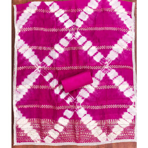 Opulent Grace Pink Cotton Blend Dress Material Adorned With Floral Thread & Sequins Work