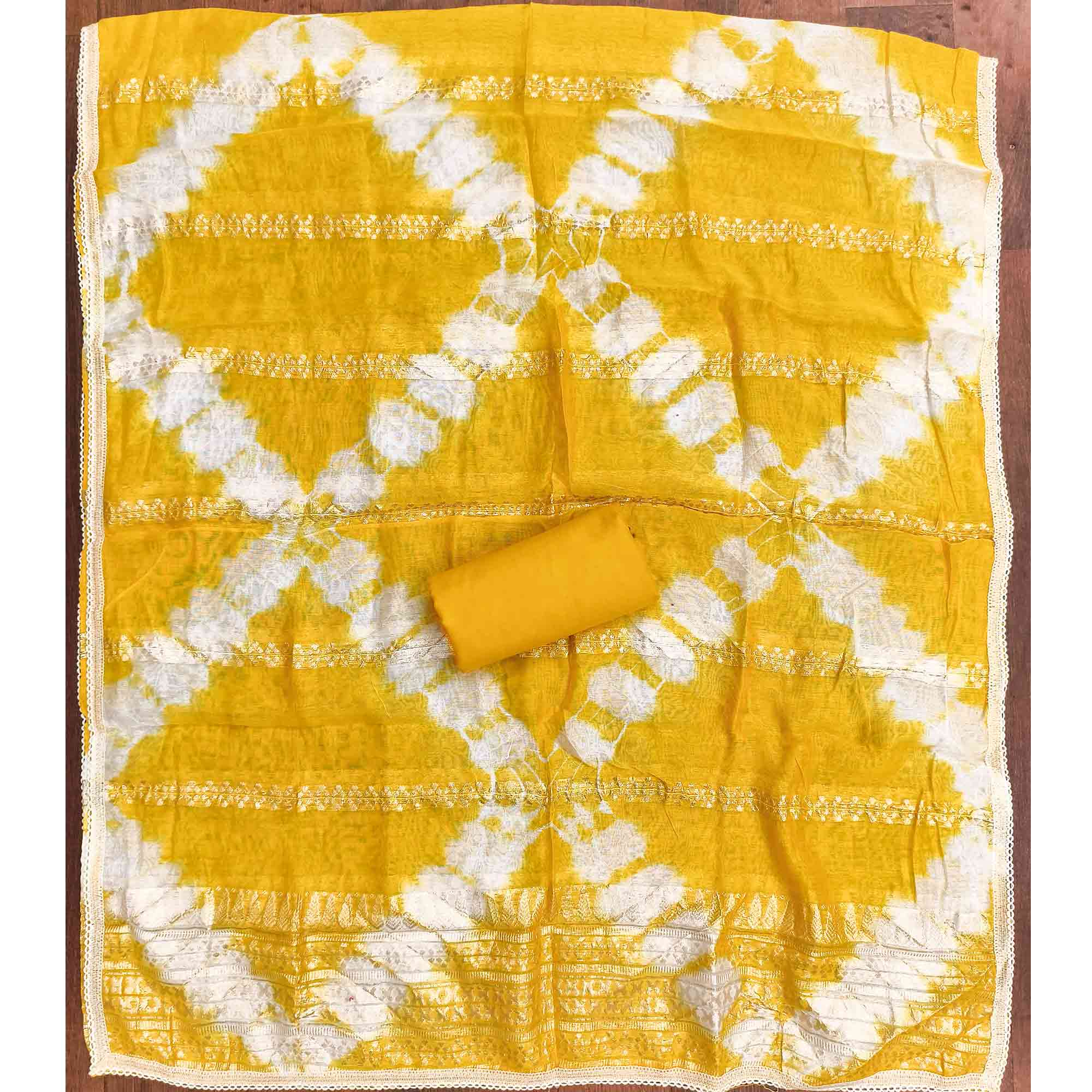 Opulent Grace Yellow Cotton Blend Dress Material Adorned With Floral Thread & Sequins Work