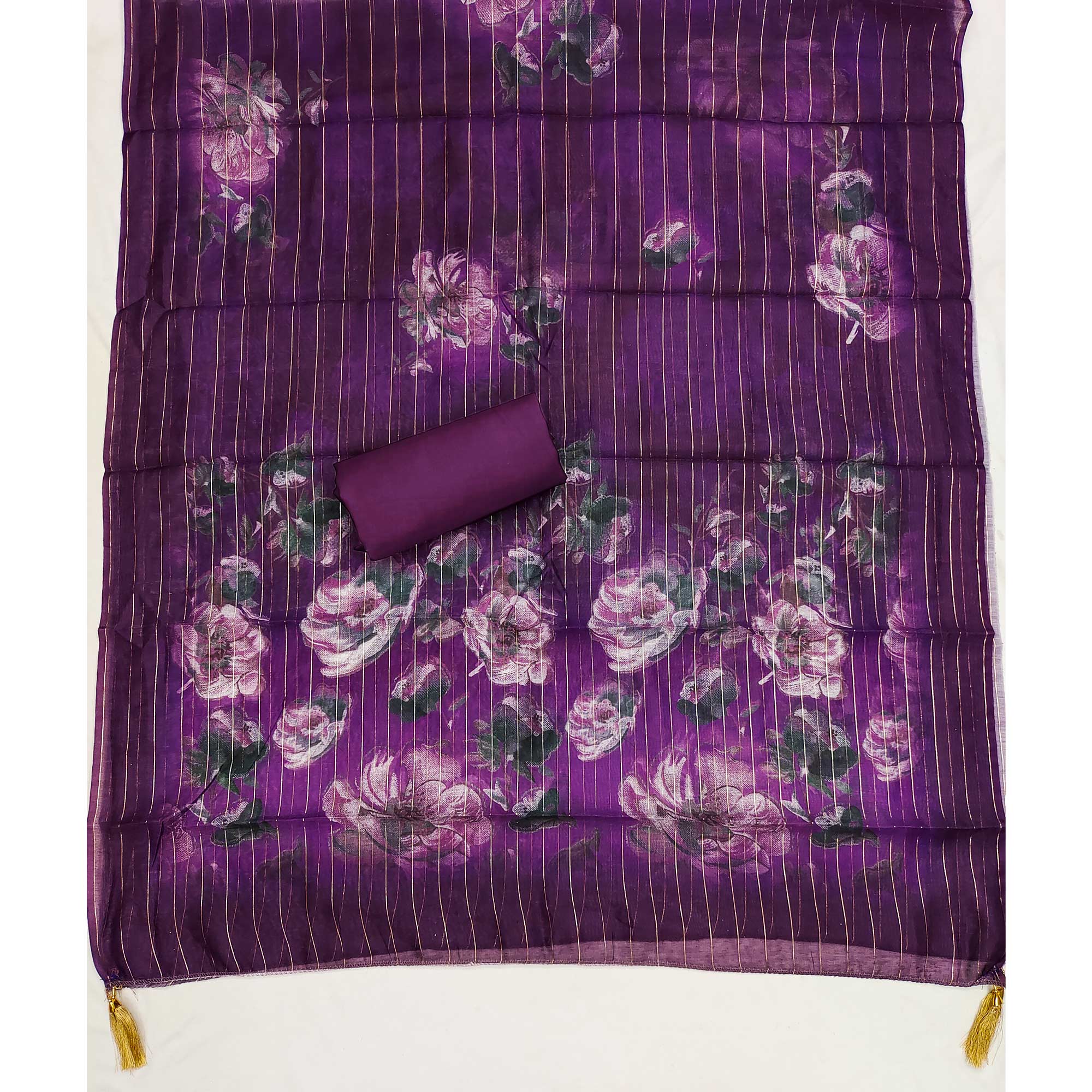 Ethnic Wine Floral Thread Embroidered Roman Cotton Silk Dress Material With Subtle Sequins Work