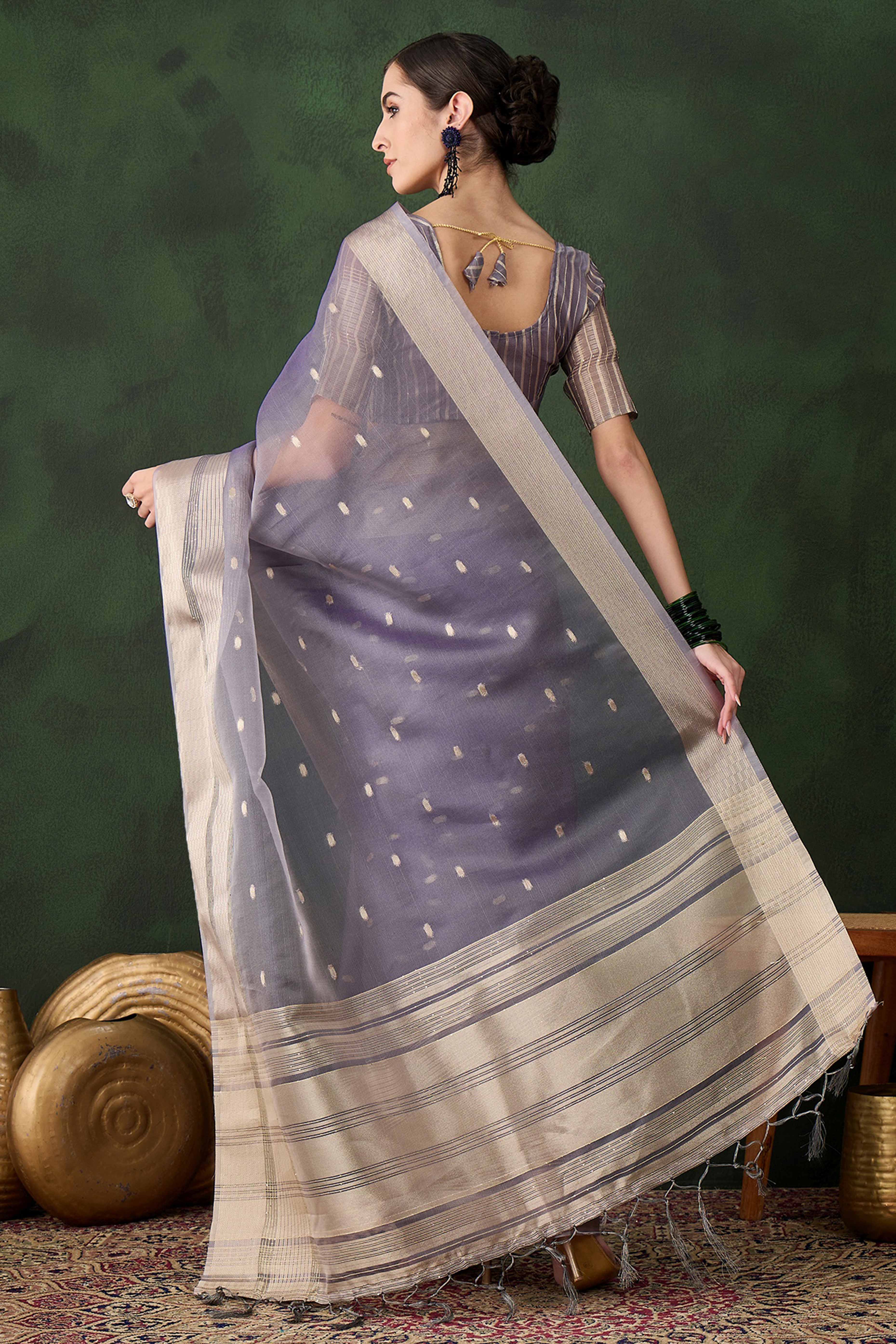 Lavender Woven Khadi Organza Saree Embellished With Shimmering Sequins Work