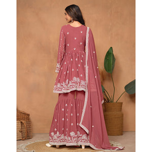 Mauve Floral Embroidered Georgette Semi Stitched Suit